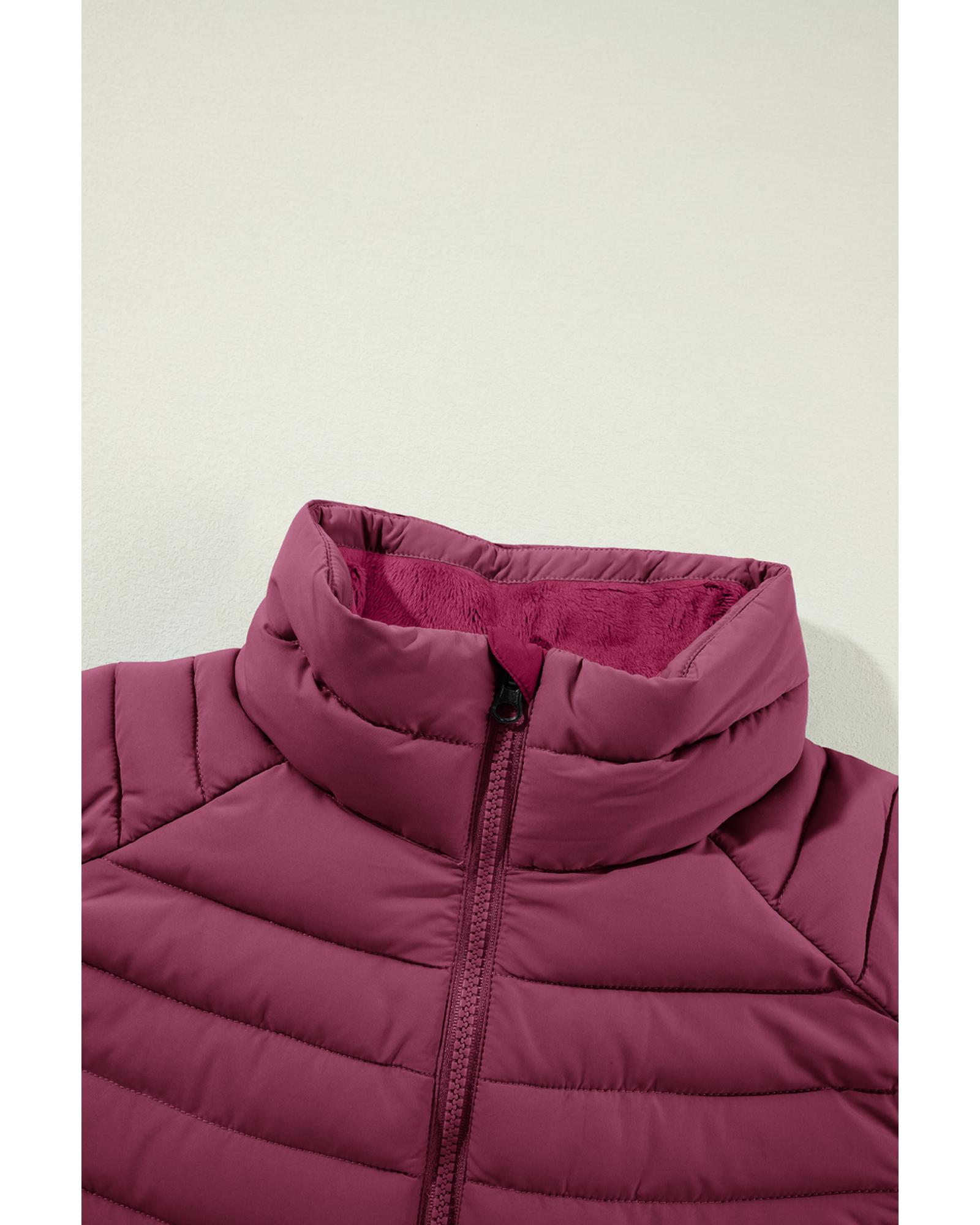 V539-AZEXDC853364-P503-2XL-202508301305-00 Burgundy Plush Collared Quilted Zipped Puffer Vest - 2XL - Image 1