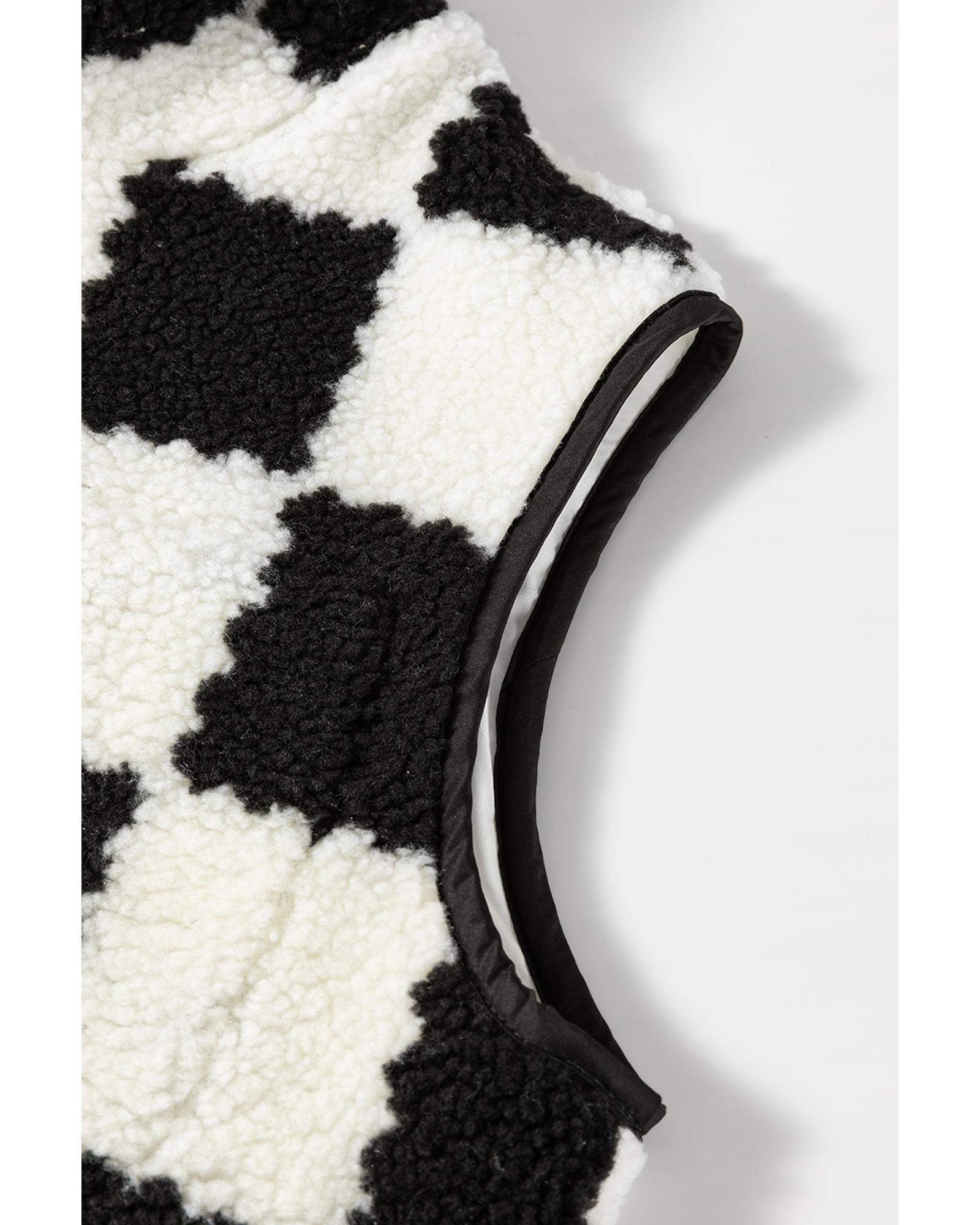 V539-AZEXDC853376-P222-S-202506151427-00 Black Checkered Sherpa Collared Jacket Vest - S - Image 1