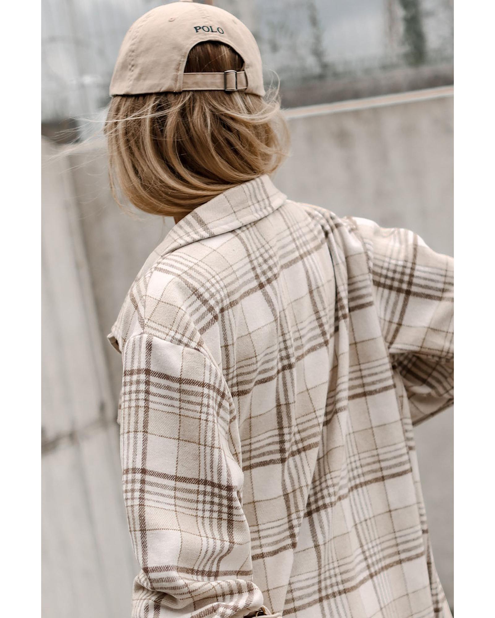 V539-AZEXDC854509-16-M-202508301615-00 Khaki Plaid Removable Hood Buttoned Shacket - M - Image 1