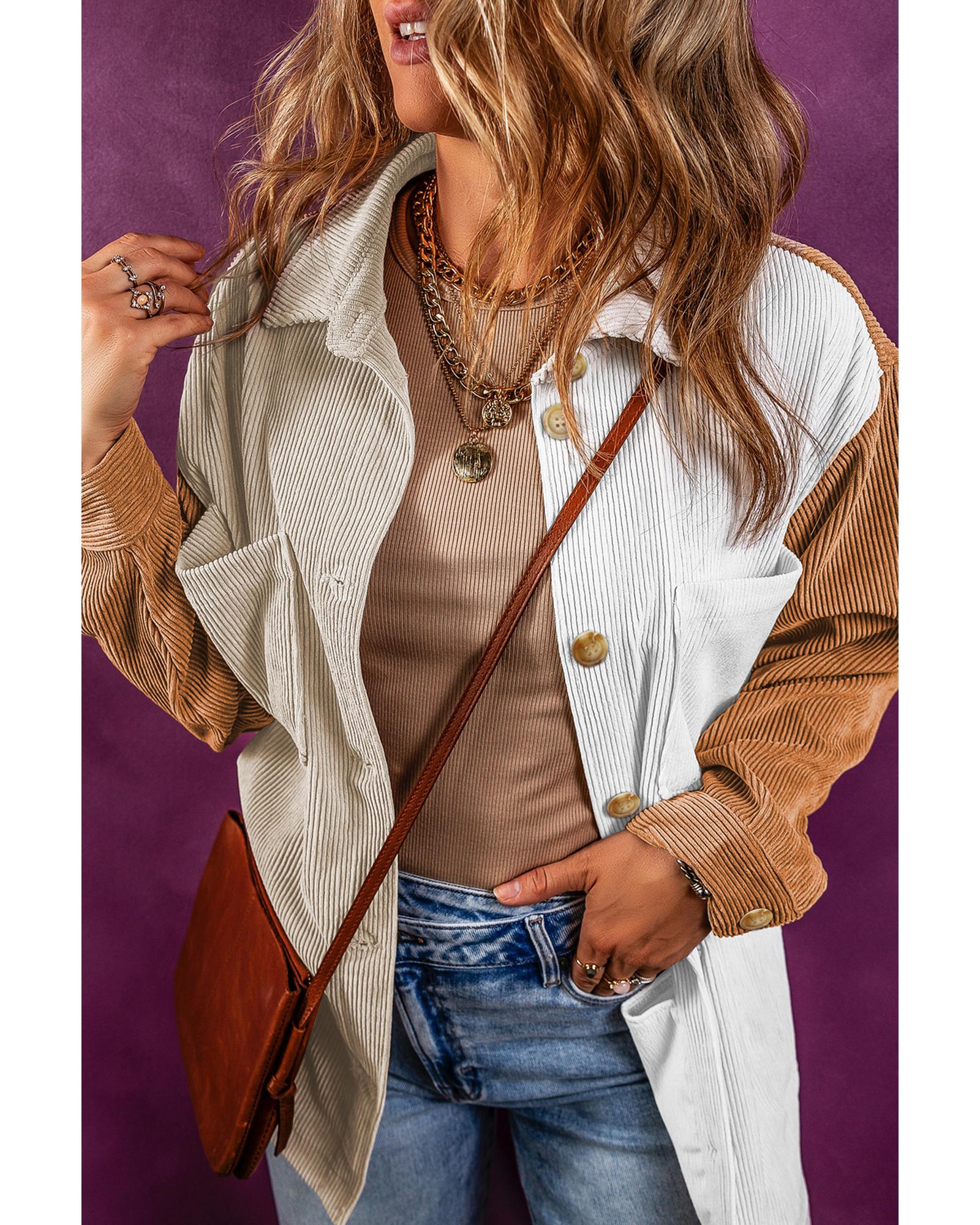 V539-AZEXDC854525-P22-M-202508302315-00 Multicolour Corduroy Colorblock Loose Shacket - M - Image 1