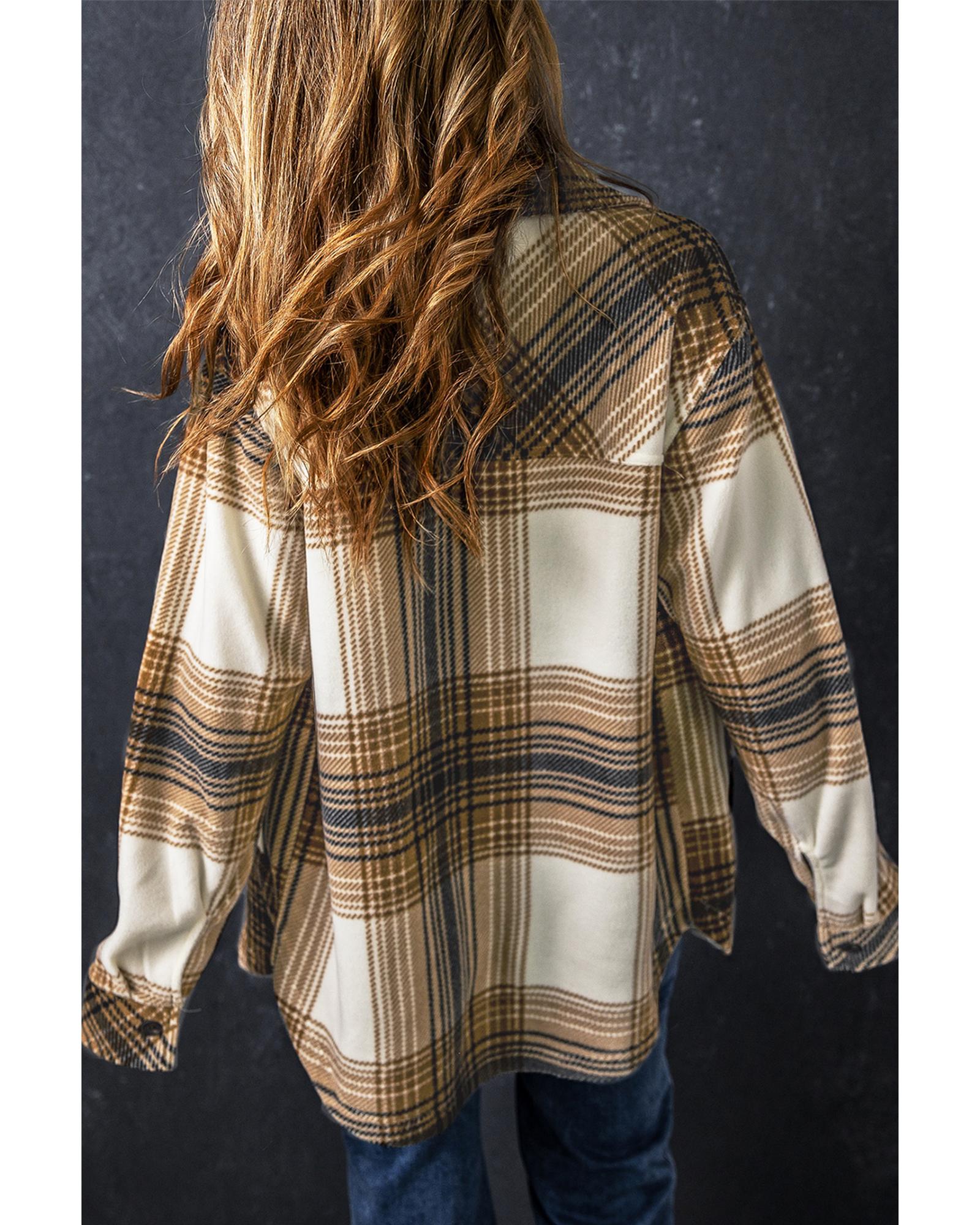 V539-AZEXDC854595-P22-M-202506152012-00 Multicolour Plaid Print Flap Pocket Button Up Shacket - M - Image 1