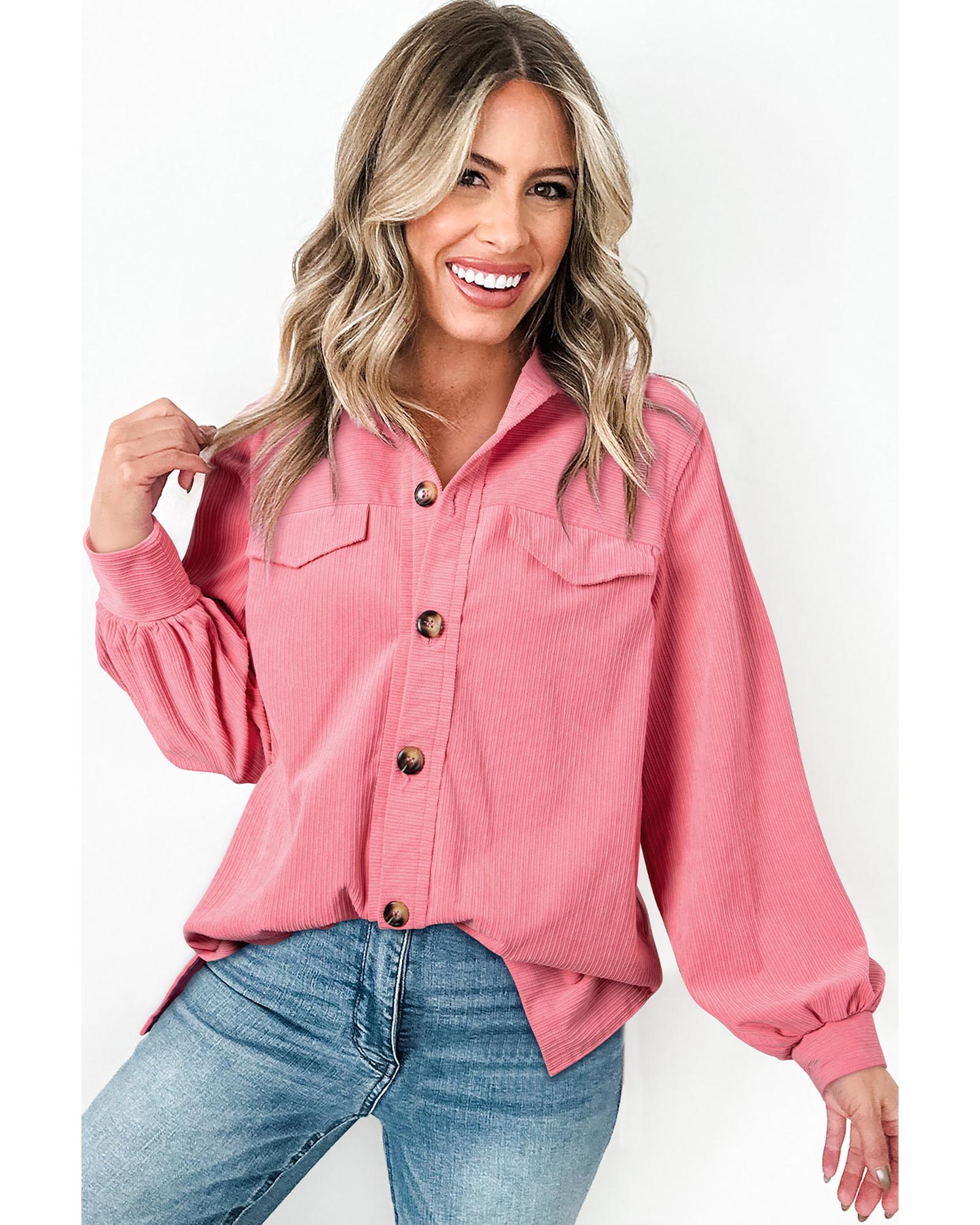 V539-AZEXDC854740-P3010-L-202508310635-00 Bonbon Corduroy Flap Detail Button Up Split Shacket - L - Image 1