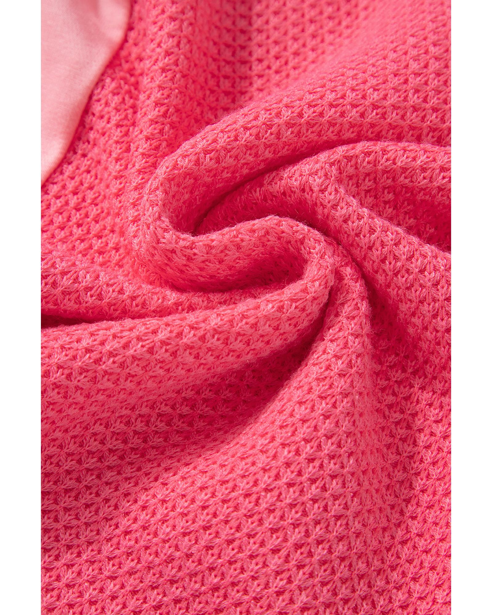 V539-AZEXDC854805-P4010-S-202506182045-00 Peach Blossom Two Tone Contrast Waffle Knit Buttoned Loose Shacket - S - Image 1