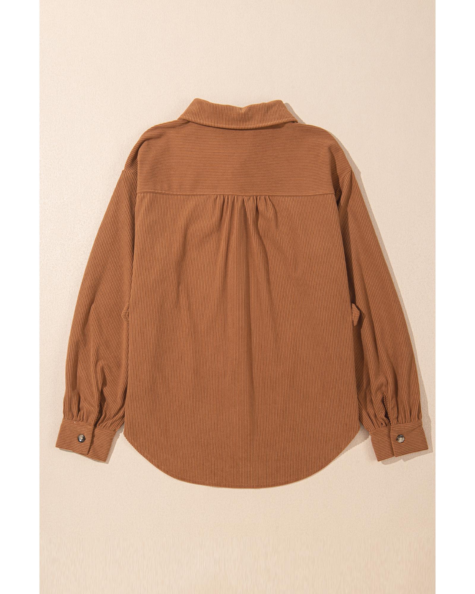 V539-AZEXDC854851-P1317-M-202508310755-00 Cinnamon Corduroy Flap Pocket Button Up Round Hem Shacket - M - Image 1