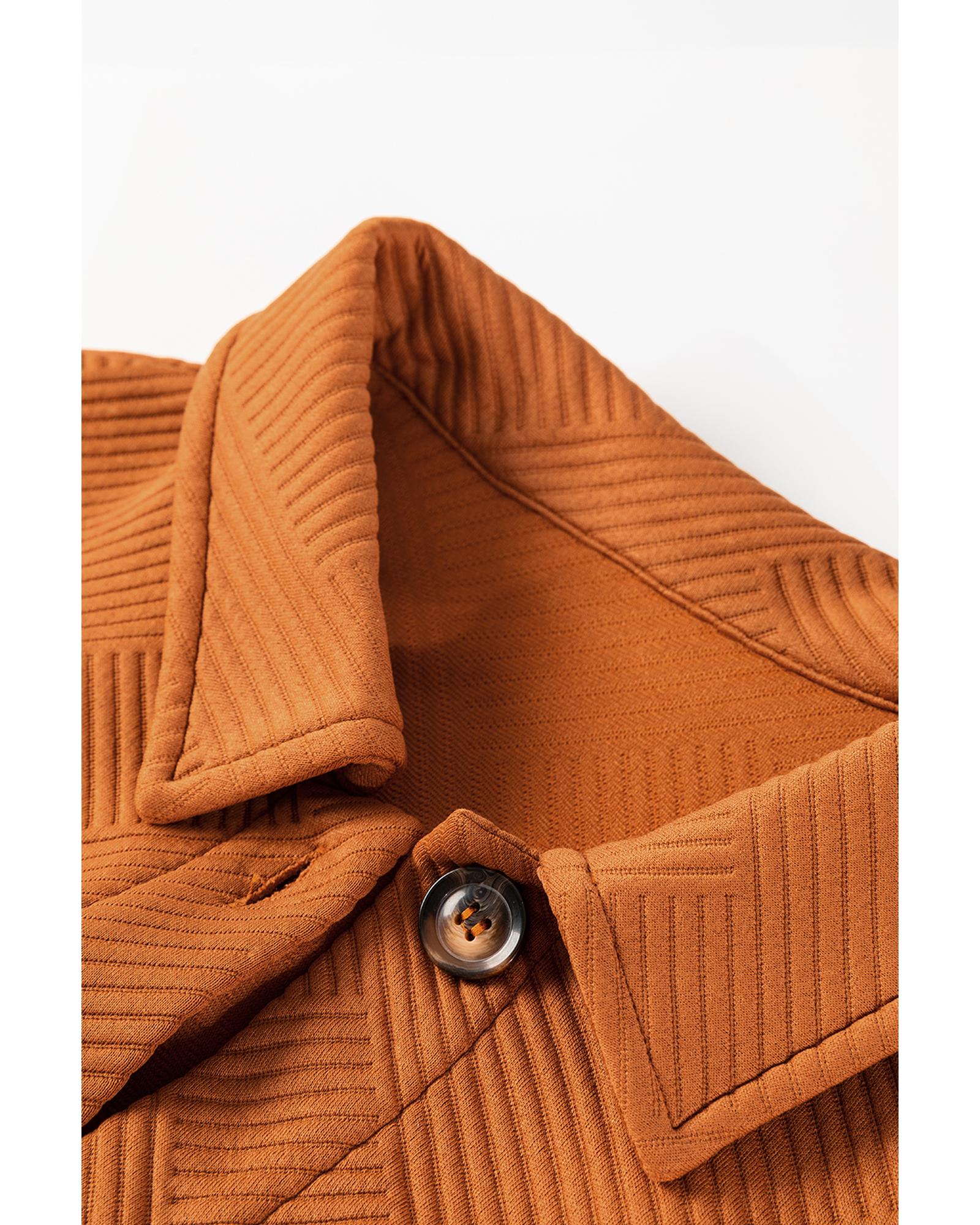 V539-AZEXDC859086-P5014-S-202506181926-00 Gold Flame Textured Collared Drop Shoulder Buttoned Front Duster Coat - S - Image 1