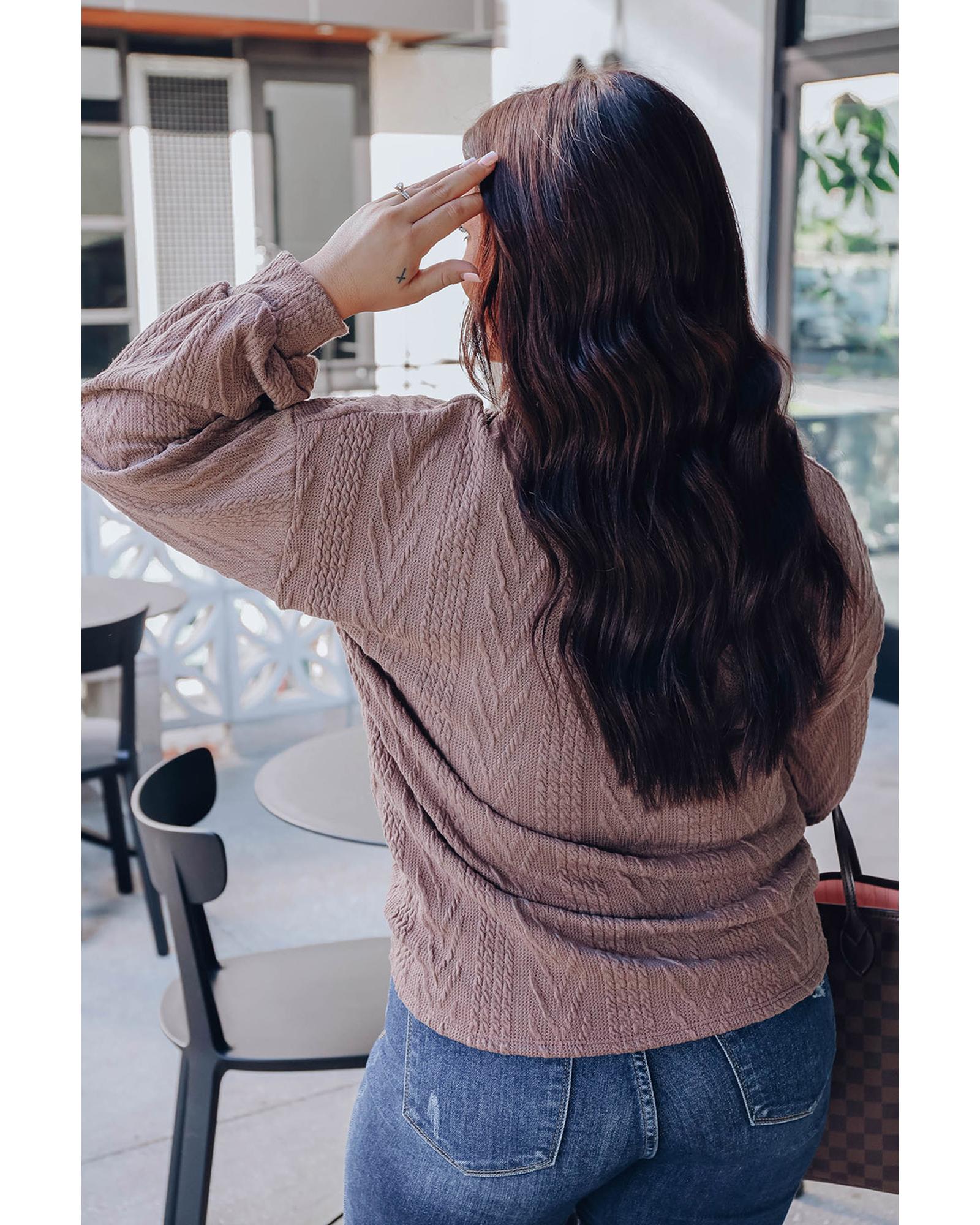 V539-AZEXPL2511177-17-2X-202508311020-00 Plus Size Textured Knit Zip Neck Pullover - 2X - Image 1