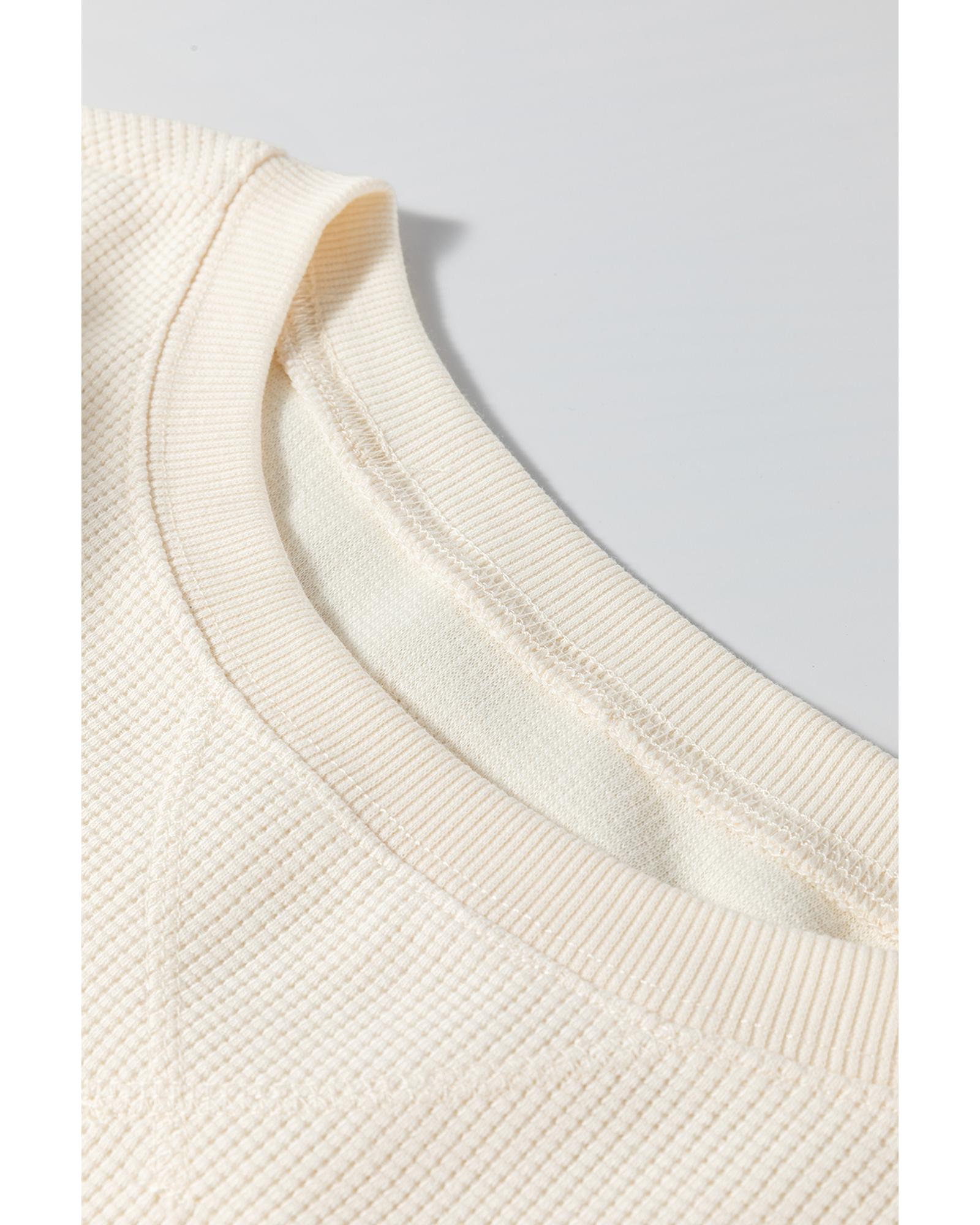 V539-AZEXPL25128307-P101-1X-202506181936-00 White Solid Color Waffle Knit Drop Shoulder Plus Size Sweatshirt - 1X - Image 1