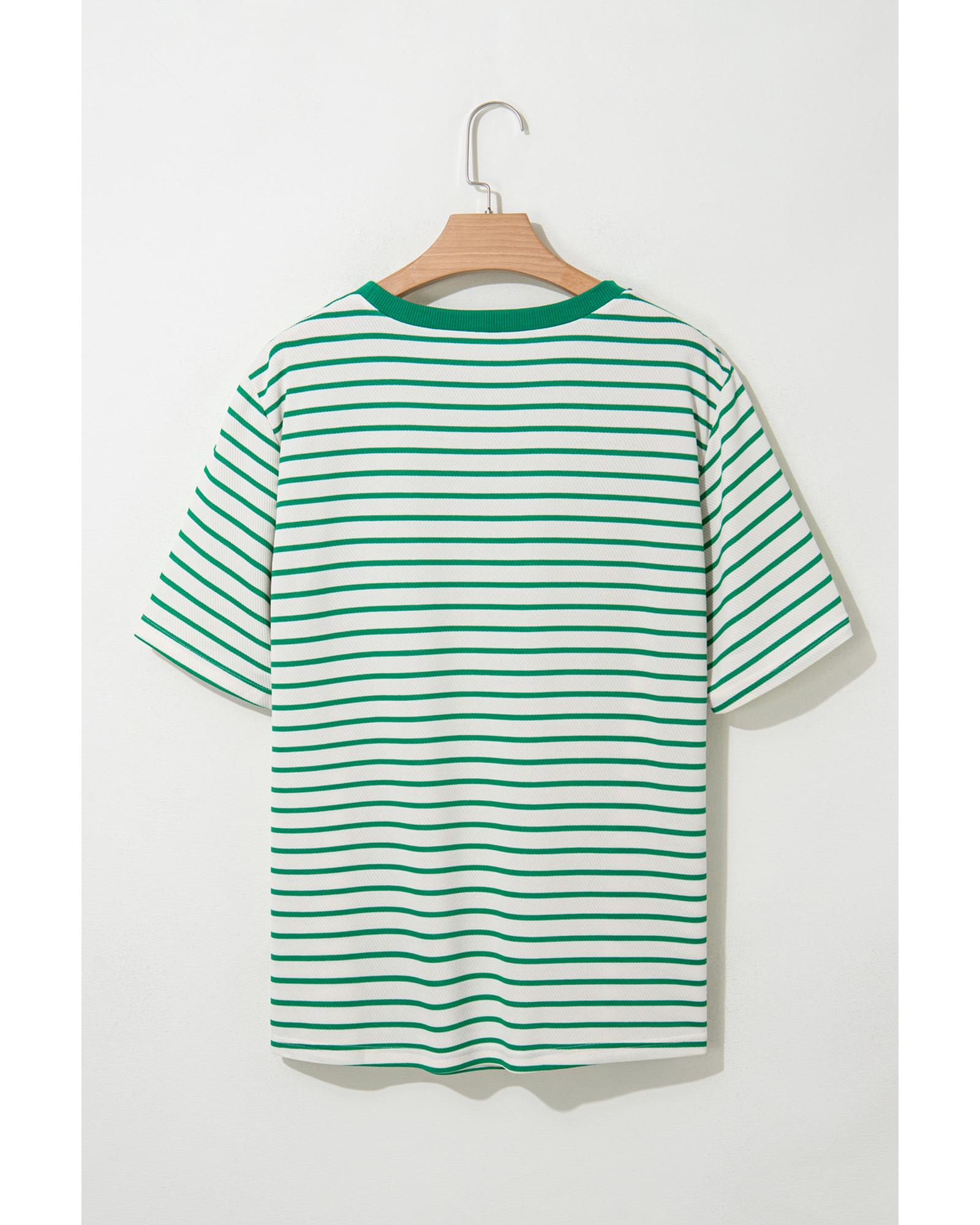 V539-AZEXPL2513147-P919-1X-202506182325-00 Green Stripe Plus Size St Patricks Day Round Neck T Shirt - 1X - Image 1