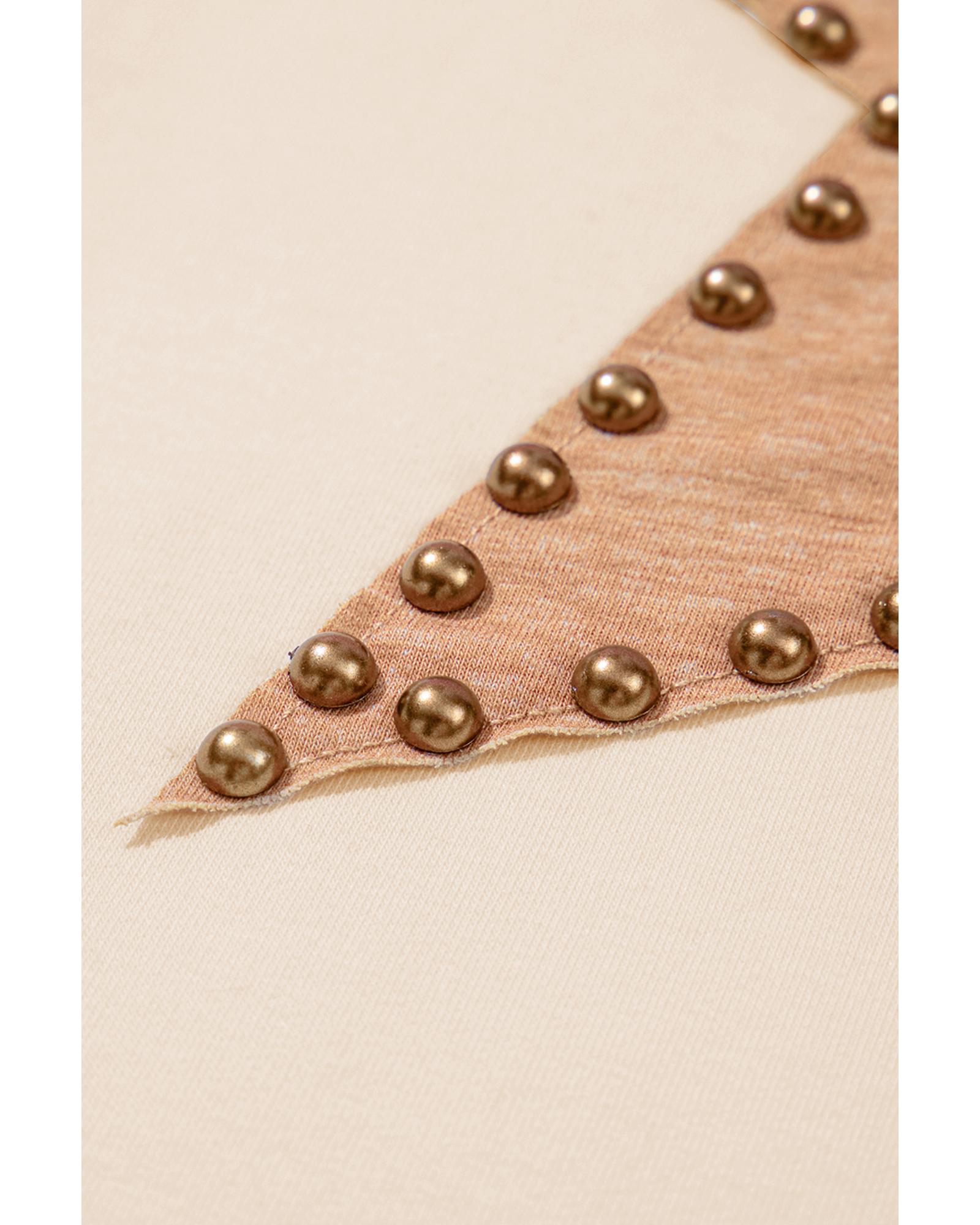 V539-AZEXPL2521166-P15-4X-202508311500-00 Beige Star Shape Studded Crew Neck Plus Size T Shirt - 4X - Image 1