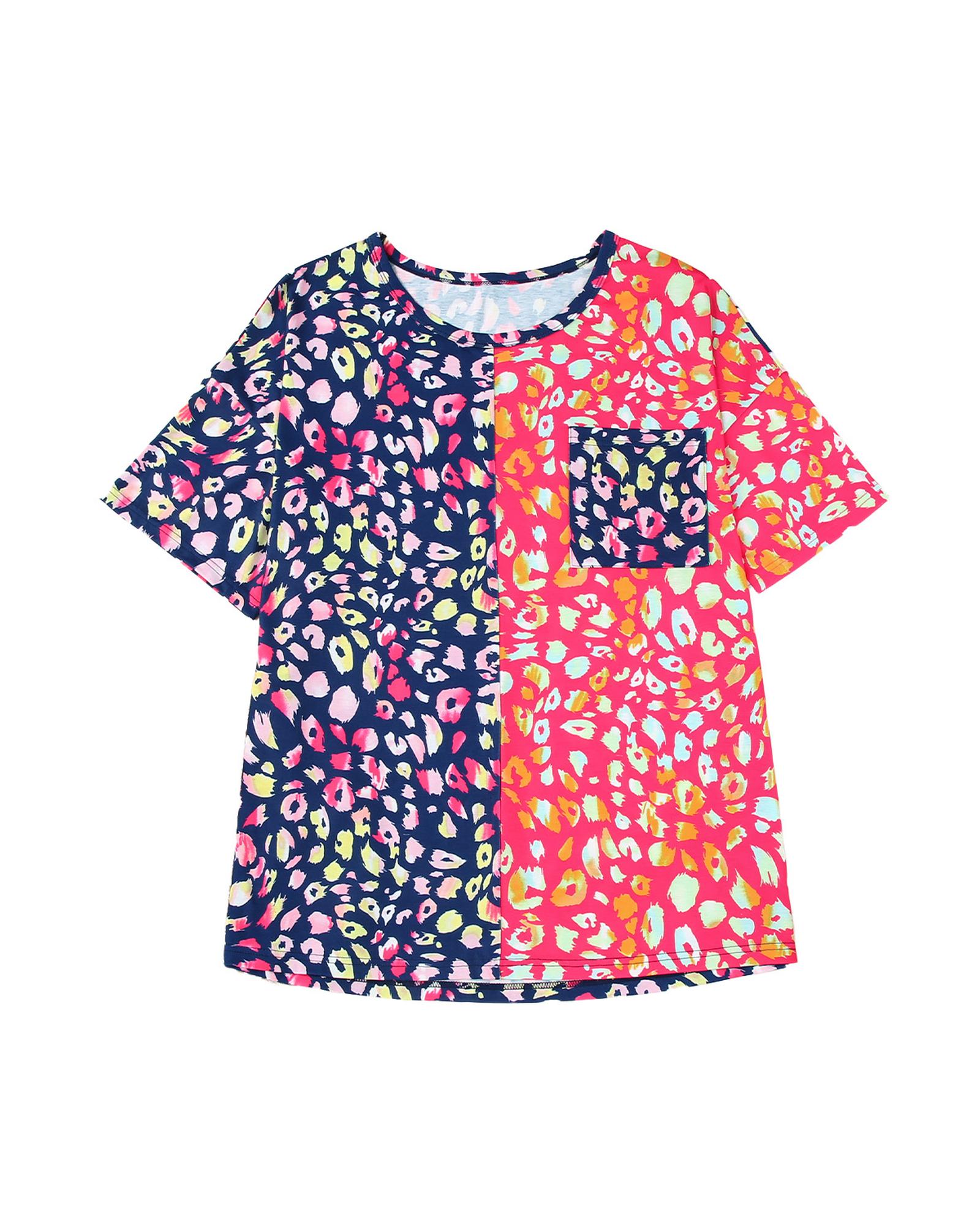 V539-AZEXPL252186-20-3X-202508310550-00 Plus Size Leopard Colorblock Short Sleeve Top - 3X - Image 1