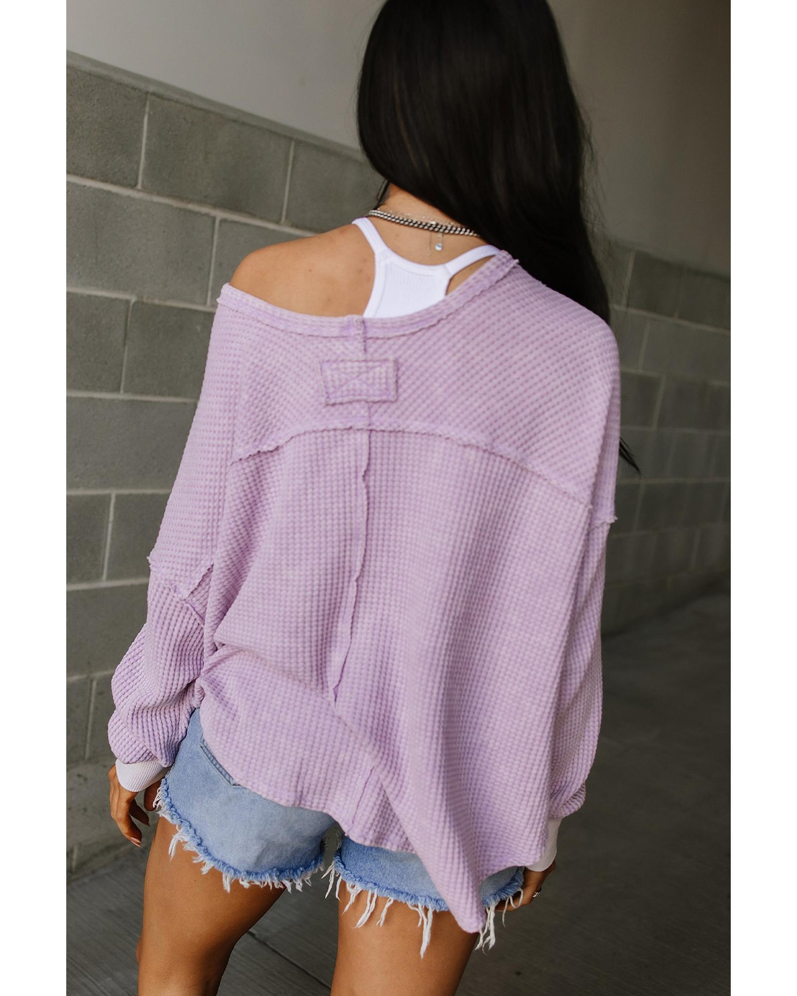 V539-AZEXPL25225995-P708-1X-202506182325-00 Orchid Petal Plus Size Waffle Knit Exposed Seam Flowy Top - 1X - Image 1