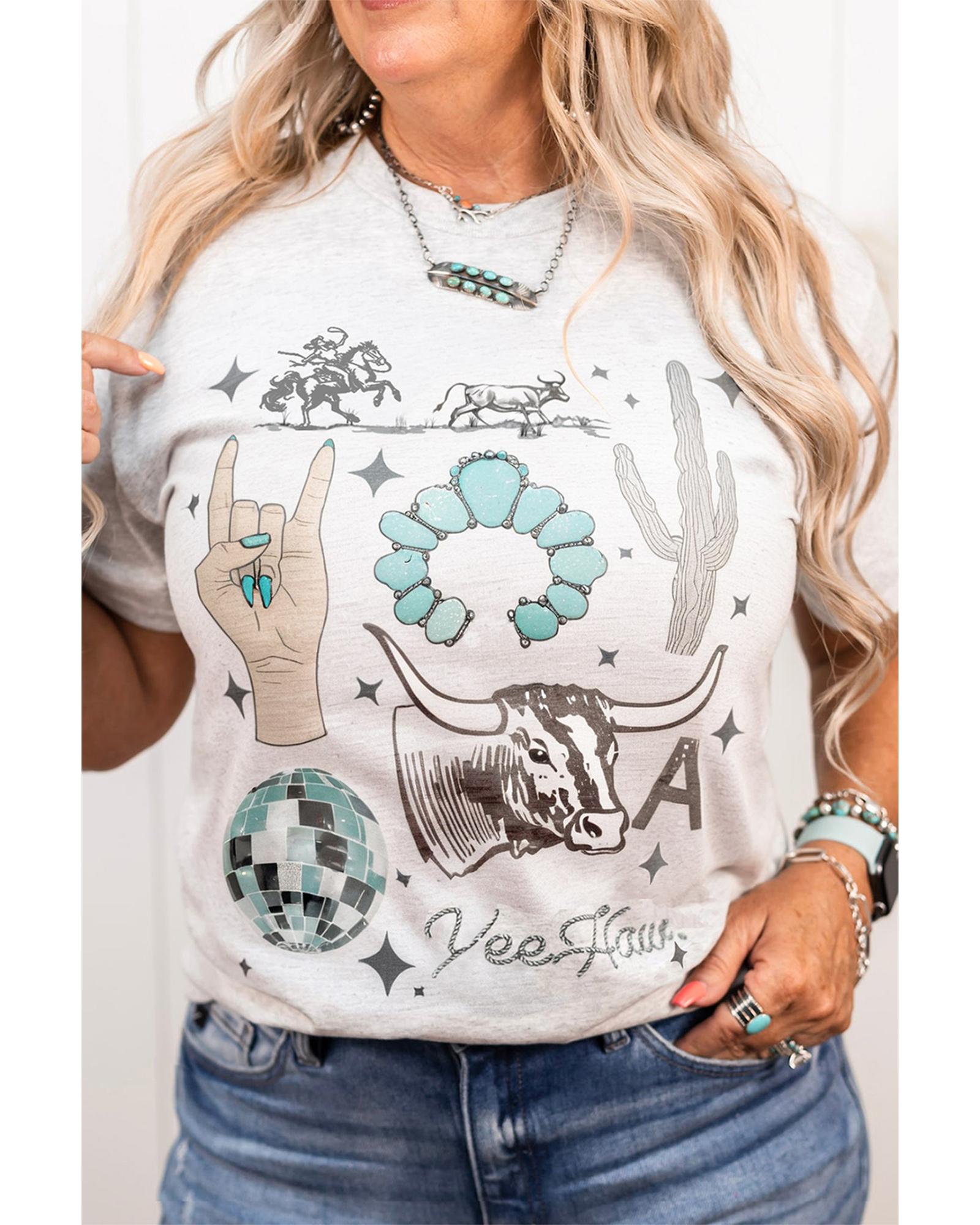 V539-AZEXPL252589-P1011-2X-202508310745-00 Light Grey Yee Haw Western Fashion Print Plus Size Tee - 2X - Image 1