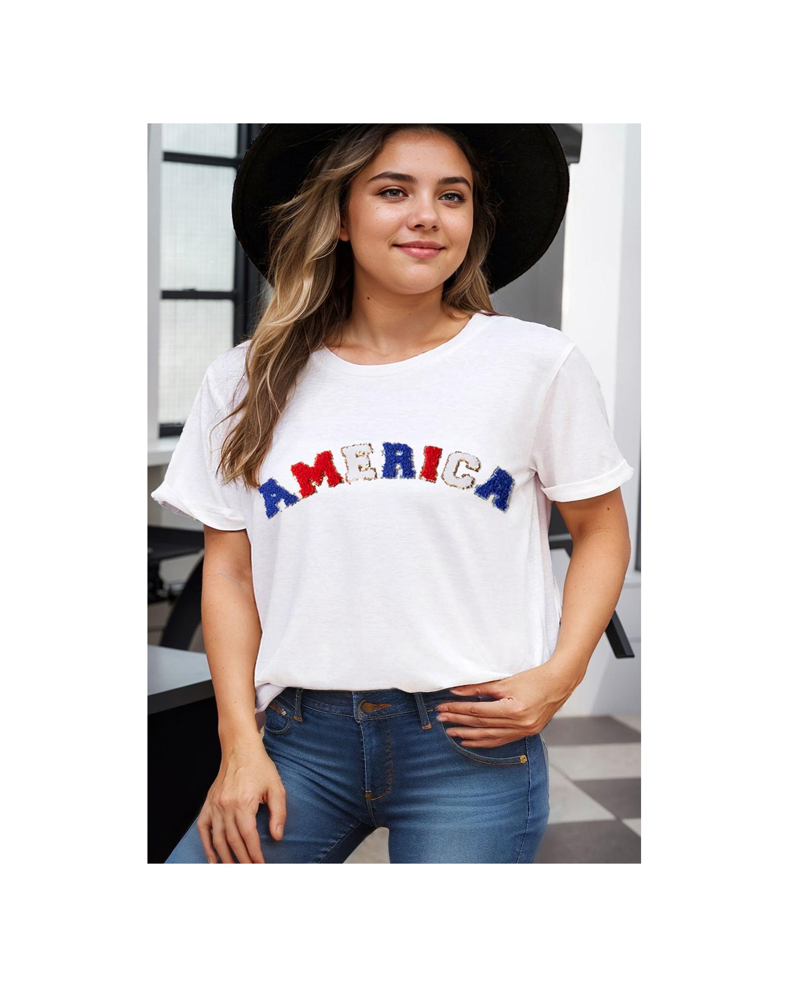 V539-AZEXPL252998-P1-1X-202506182352-00 White AMERICA Chenille Embroidered Plus Size T Shirt - 1X - Image 1