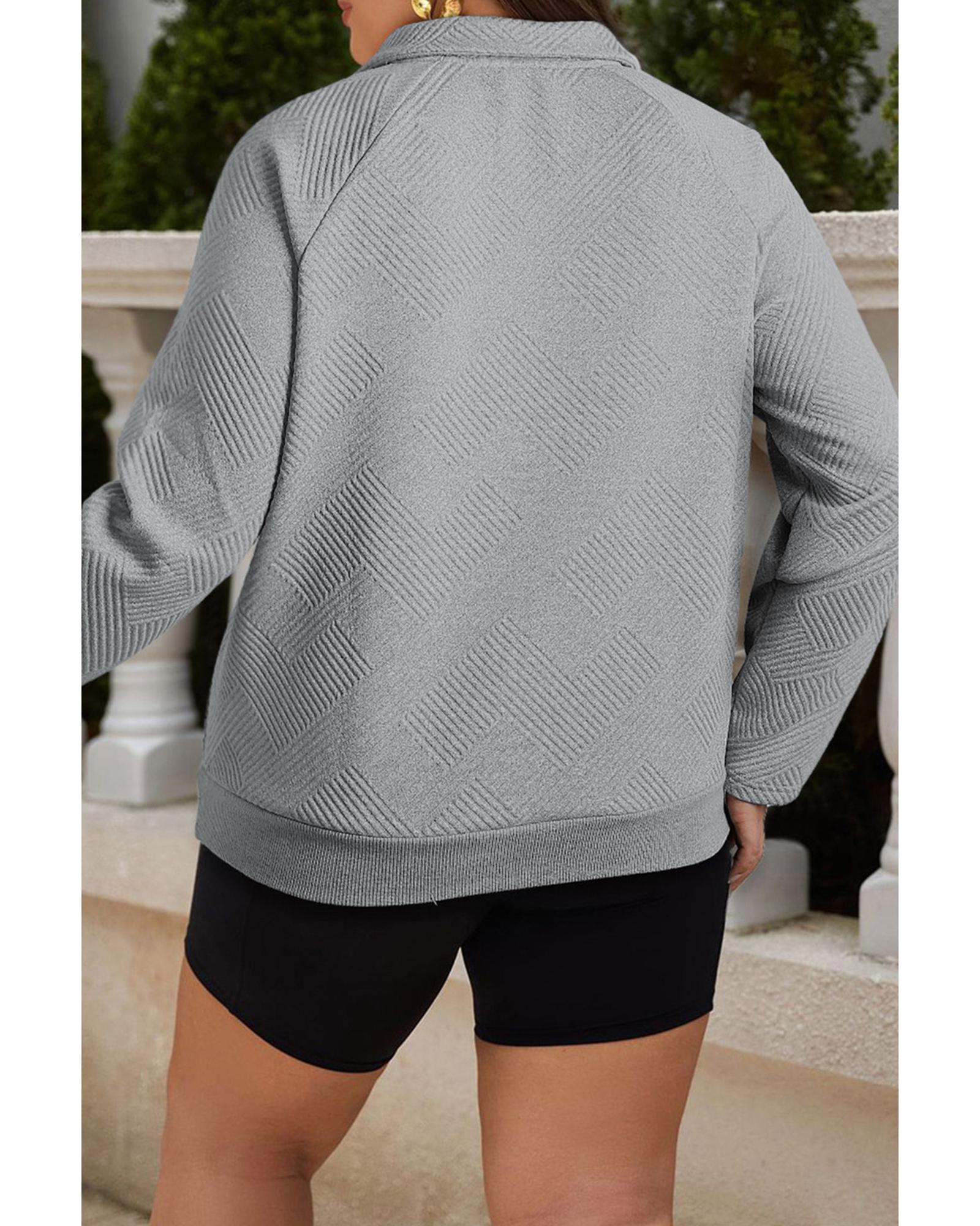 V539-AZEXPL25315197-P1011-2X-202508311235-00 Light Grey Textured Snap Buttons Pullover Plus Size Sweatshirt - 2X - Image 1