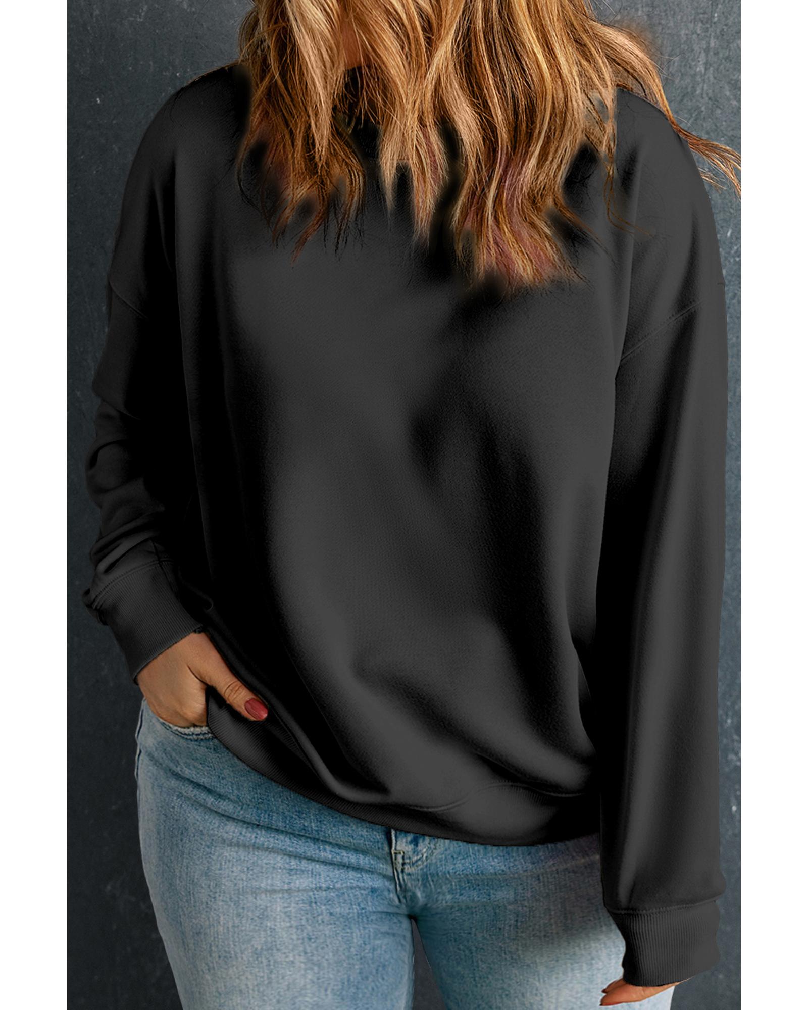 V539-AZEXPL25317184-P2-2X-202508310325-00 Black Solid Crew Neck Drop Shoulder Plus Size Sweatshirt - 2X - Image 1