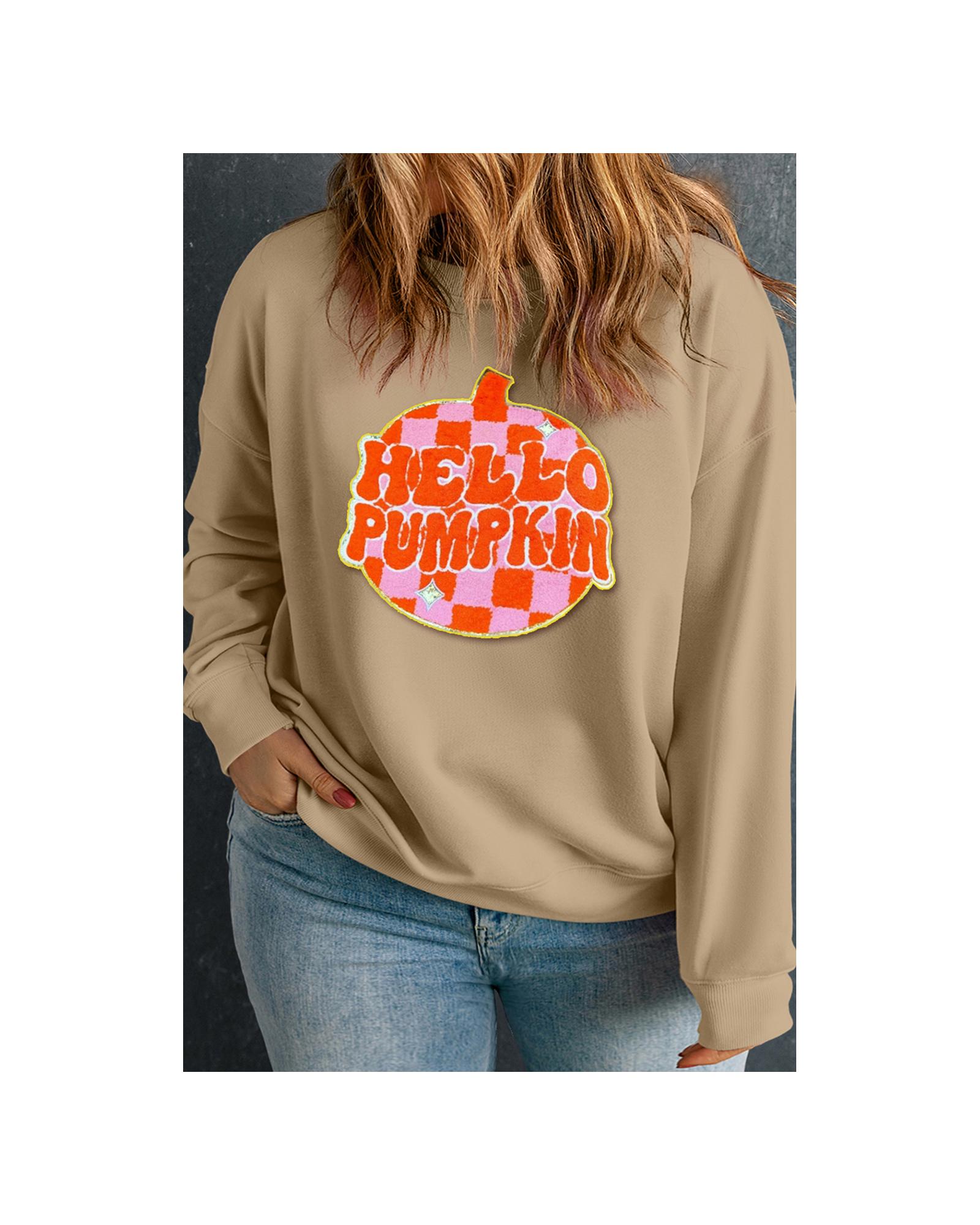 V539-AZEXPL253824-P18-3X-202508301845-00 Apricot Plus Hello Pumpkin Pattern Drop Shoulder Halloween Sweatshirt - 3X - Image 1