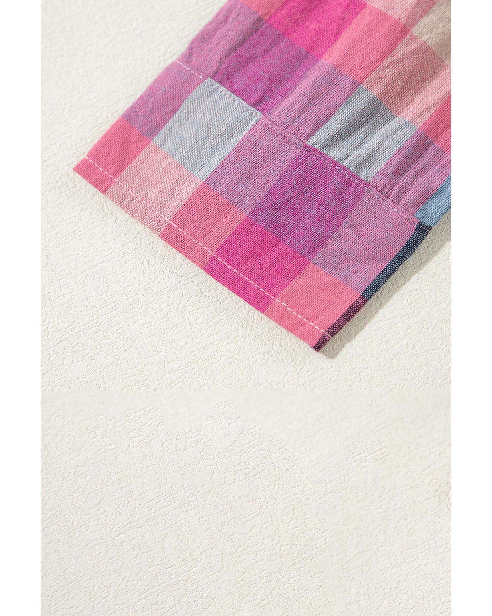 V539-AZEXPL255316-P619-4X-202508302030-00 Rose Stripe Plus Size Checkered Print Button up Shirt - 4X - Image 1