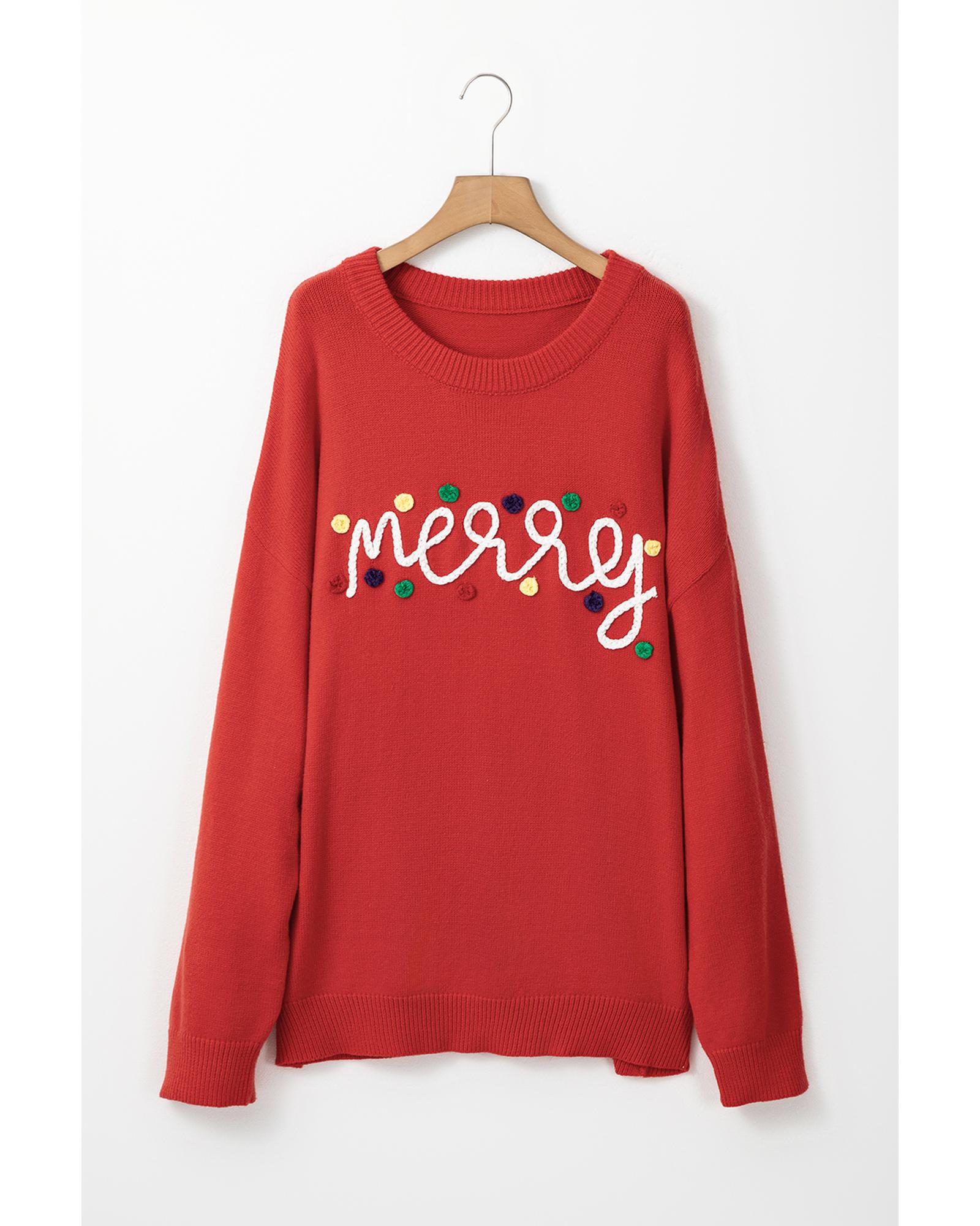 V539-AZEXPL272338-P3-4X-202508301905-00 Fiery Red Merry Graphic Christmas Plus Size Sweater - 4X - Image 1