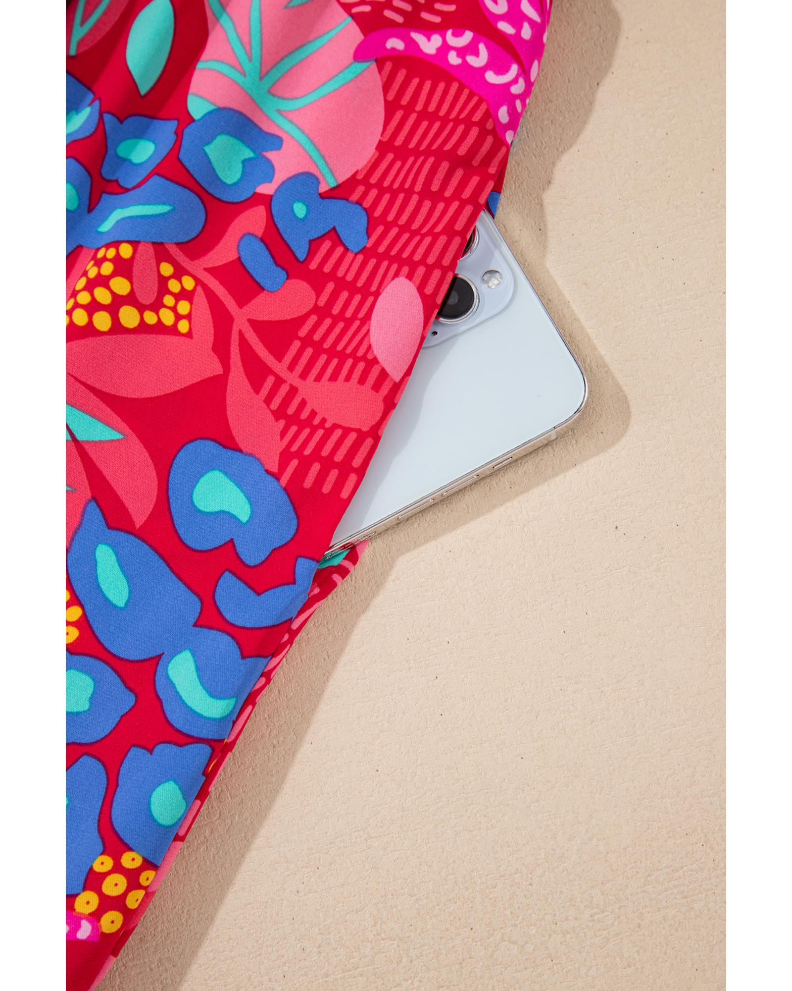 V539-AZEXPL6118987-P620-4X-202508302005-00 Rose Tropical Printed Lantern Sleeve V Neck Ruffled Plus Size Mini Dress - 4X - Image 1