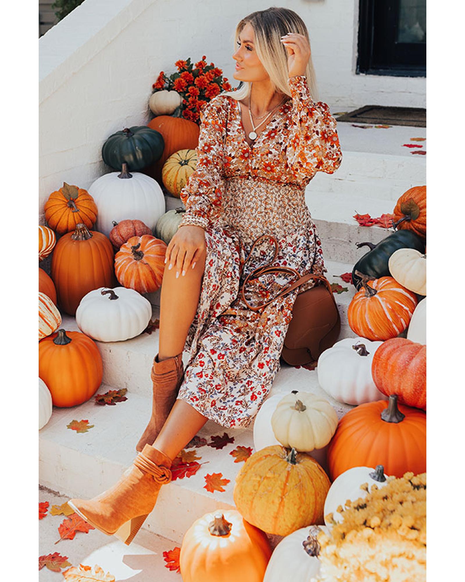 V539-AZEXPL6121496-P1620-2X-202508300925-00 Khaki Plus Size Floral Tiered Ruffle Maxi Dress - 2X - Image 1