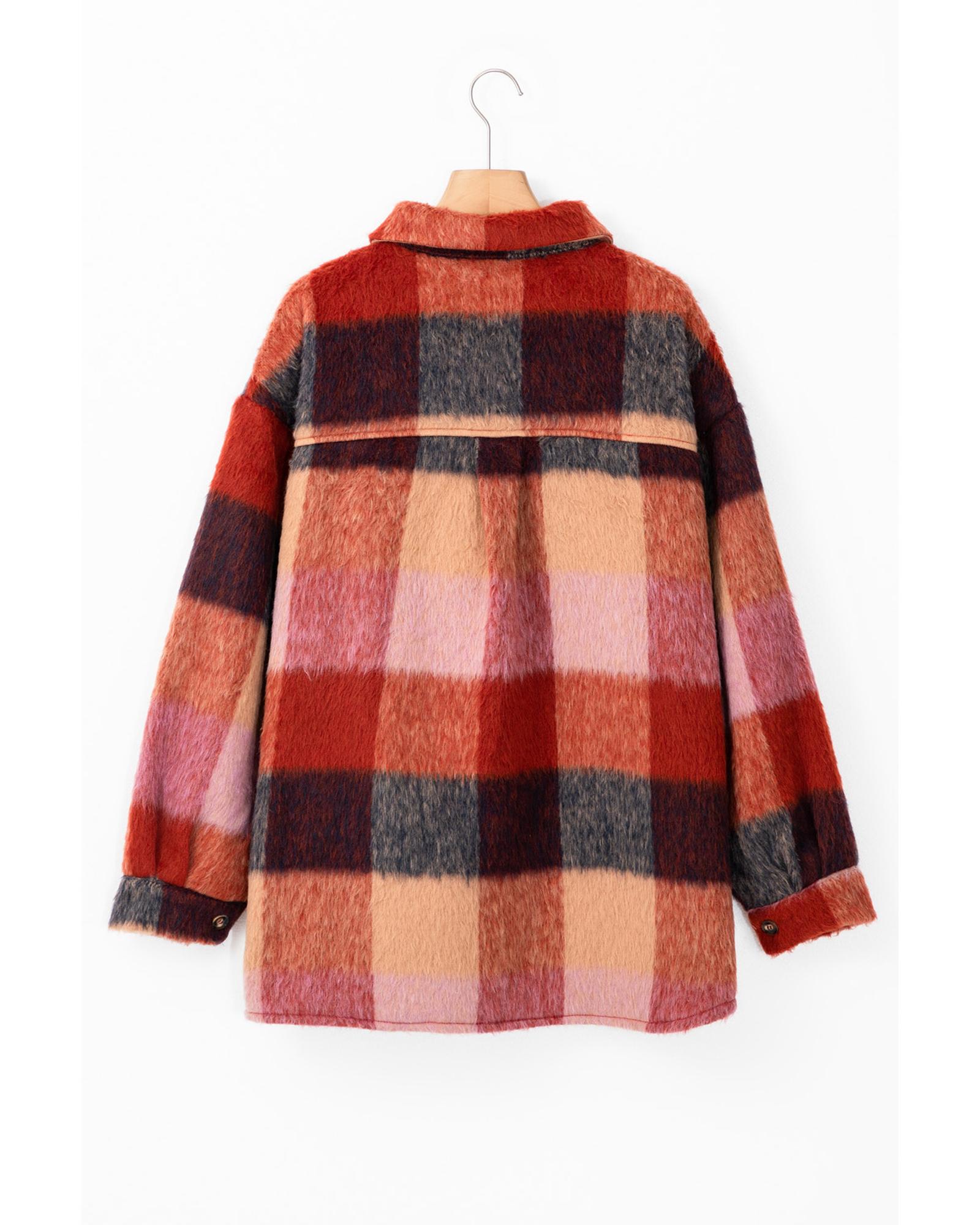 V539-AZEXPL851246-P1420-4X-202508301705-00 Orange Plaid Print Flap Pockets Buttoned Casual Plus Size Jacket - 4X - Image 1