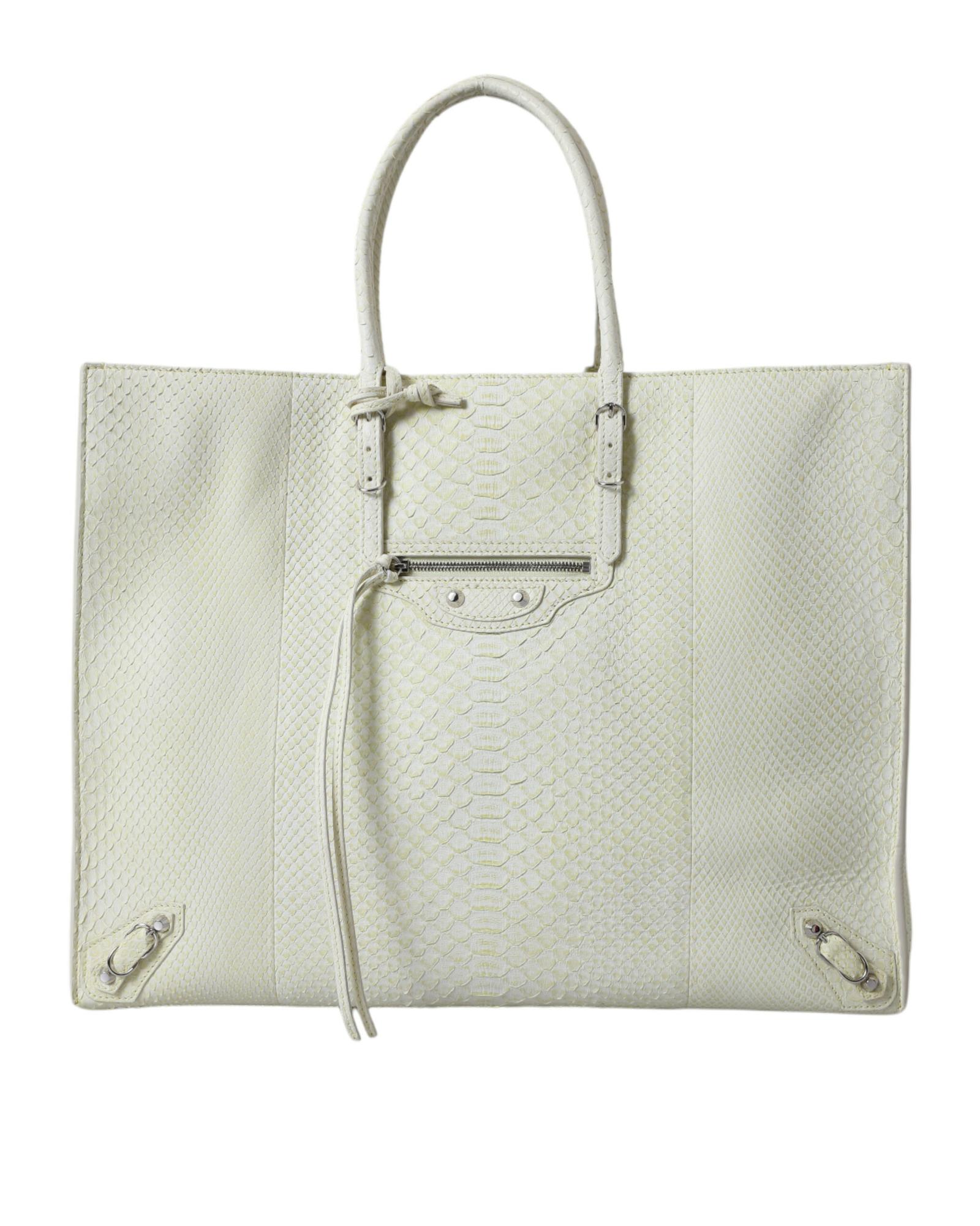 V539-BAG1180-202506160312-00 Balenciaga Women's Chic Python Leather Tote in White & Yellow - One Size - Image 1