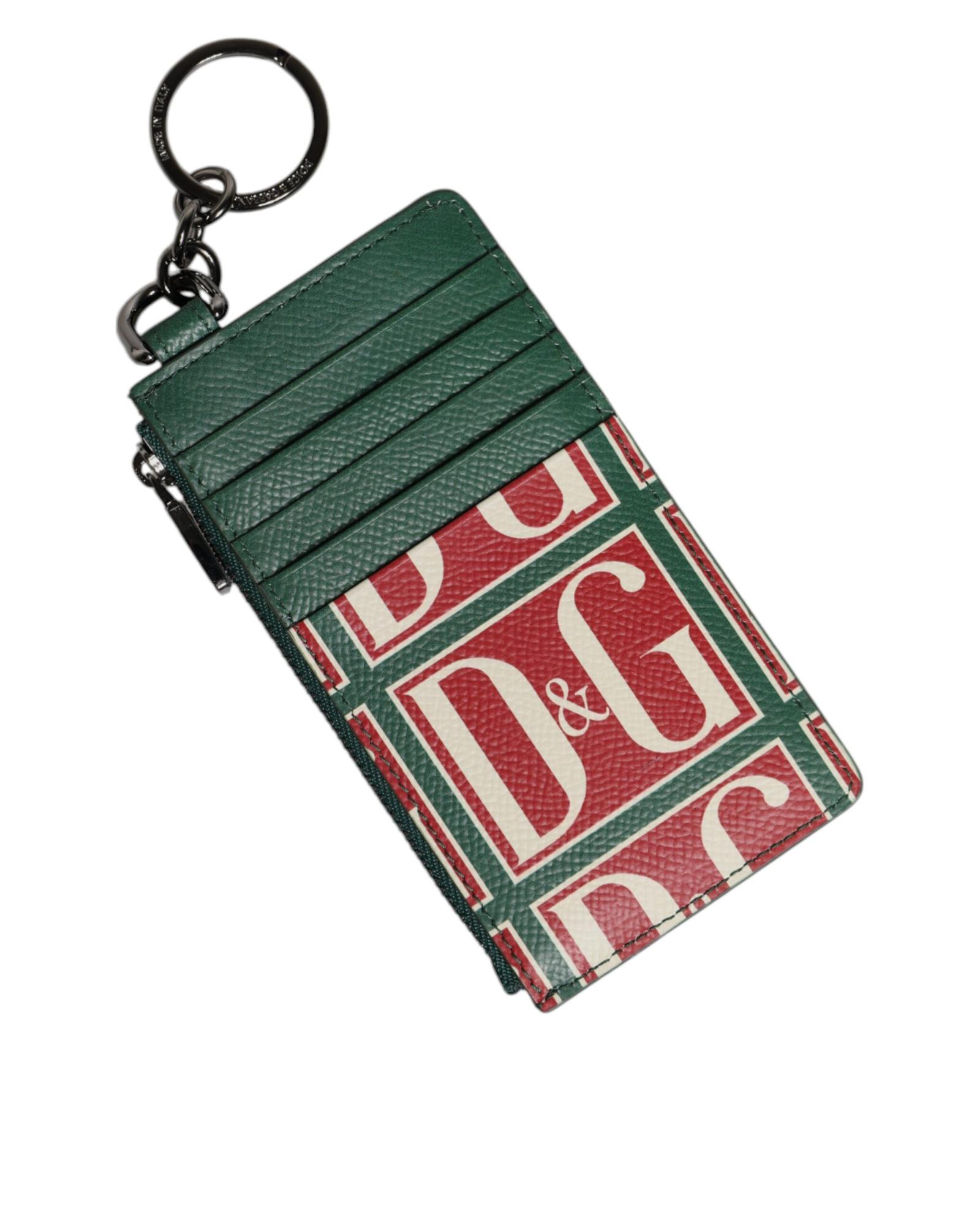 V539-BAG4273-202506160317-00 Dolce & Gabbana Men's Green Calf Leather Logo Print Monogram Card Holder Wallet - One Size - Image 1