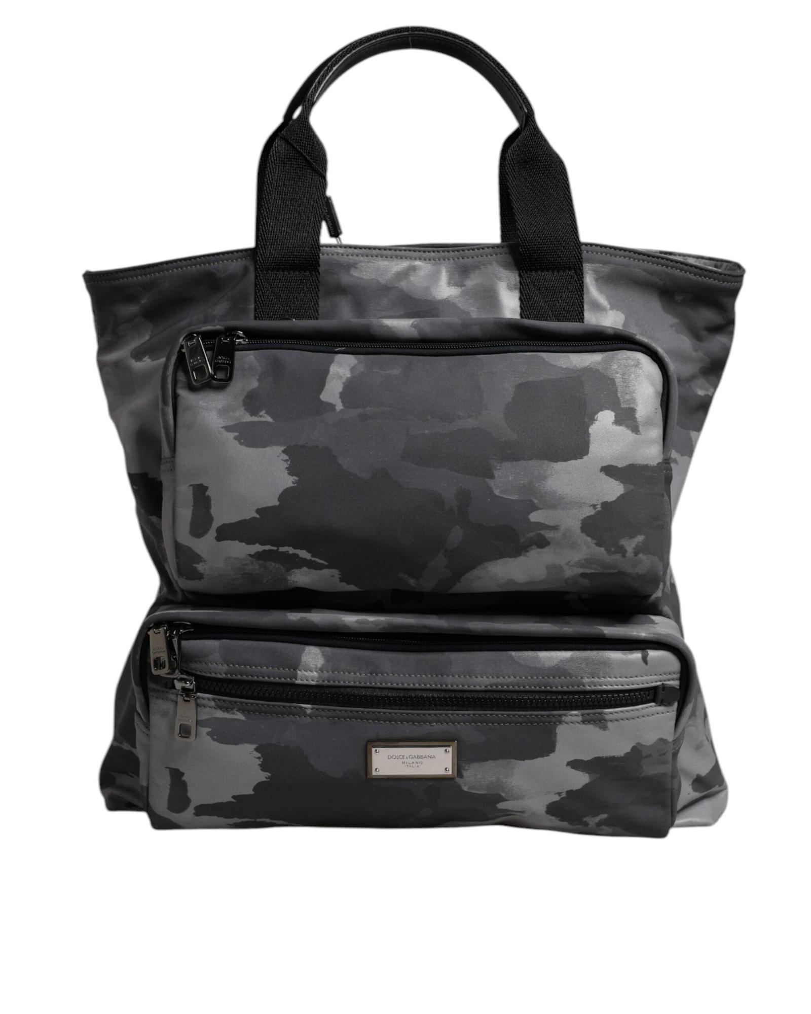 V539-BAG4351-202506152353-00 Dolce & Gabbana Men's Gray Camo Cotton Multiple Compartts Tote Bag - One Size - Image 1