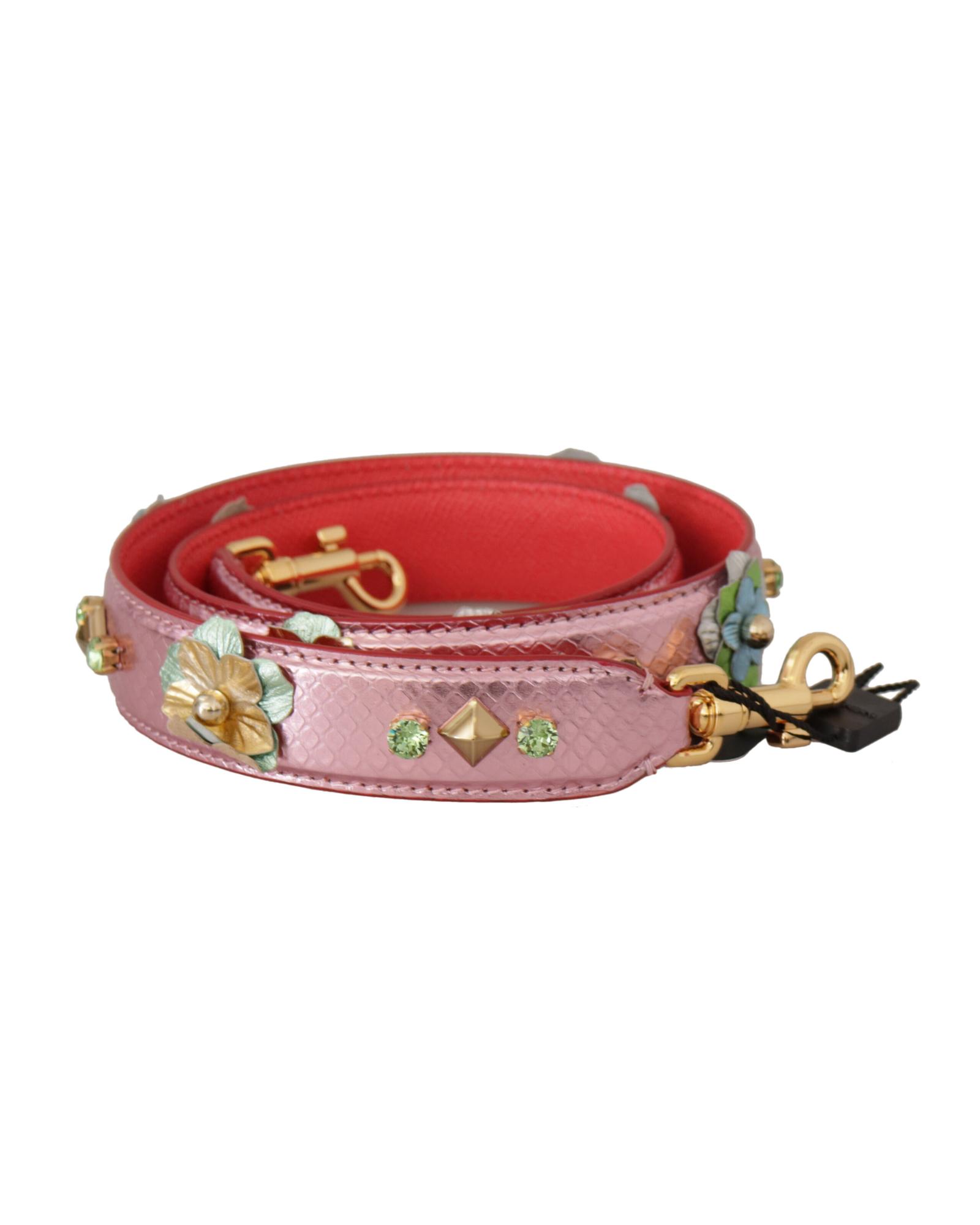 V539-BEL8744-169211-00 Dolce & Gabbana Women's Metallic Pink Leather Studded Shoulder Strap - One Size - Image 1