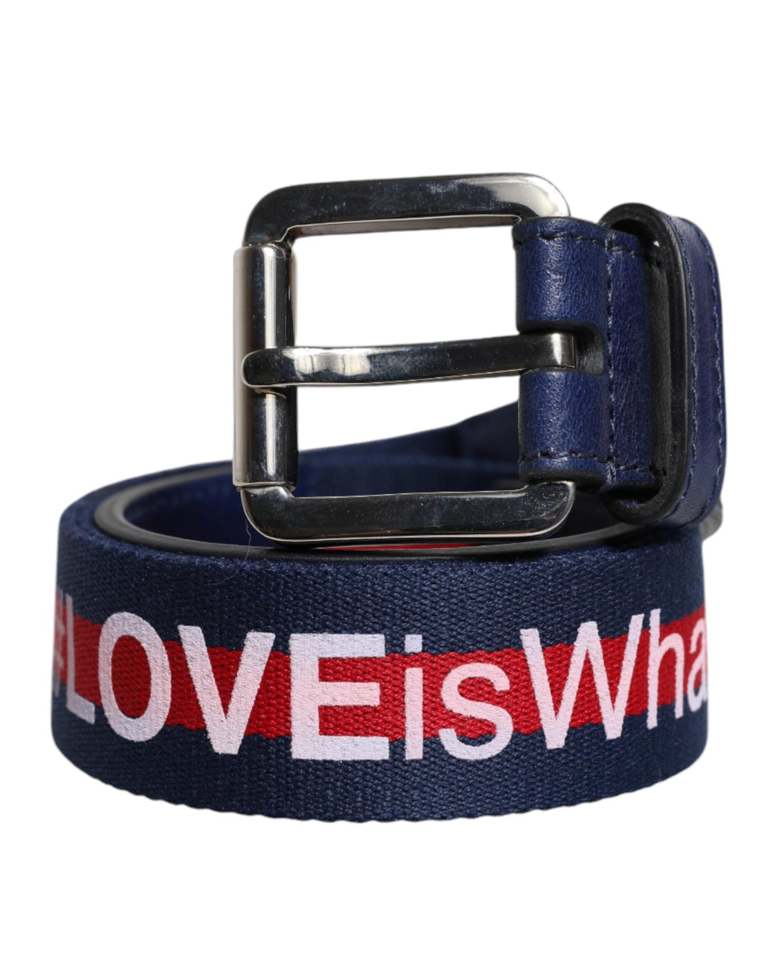 V539-BEL9337-85-202506160015-00 Dolce & Gabbana Men's Blue Cotton Leather Printed Metal Buckle Belt - 85 cm - Image 1