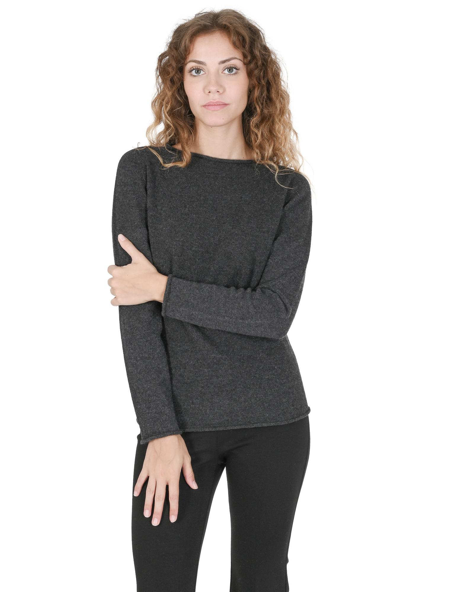 V539-BTB107668-169102-00 Crown of Edinburgh Cashmere Women's Premium Cashmere Boatneck Sweater in Dark gray - M - Image 1