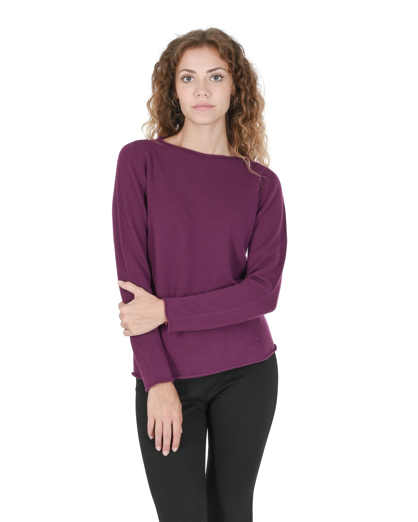 V539-BTB107715-168951-00 Crown of Edinburgh Cashmere Women's Cashmere Boatneck Sweater in Purple - S - Image 1
