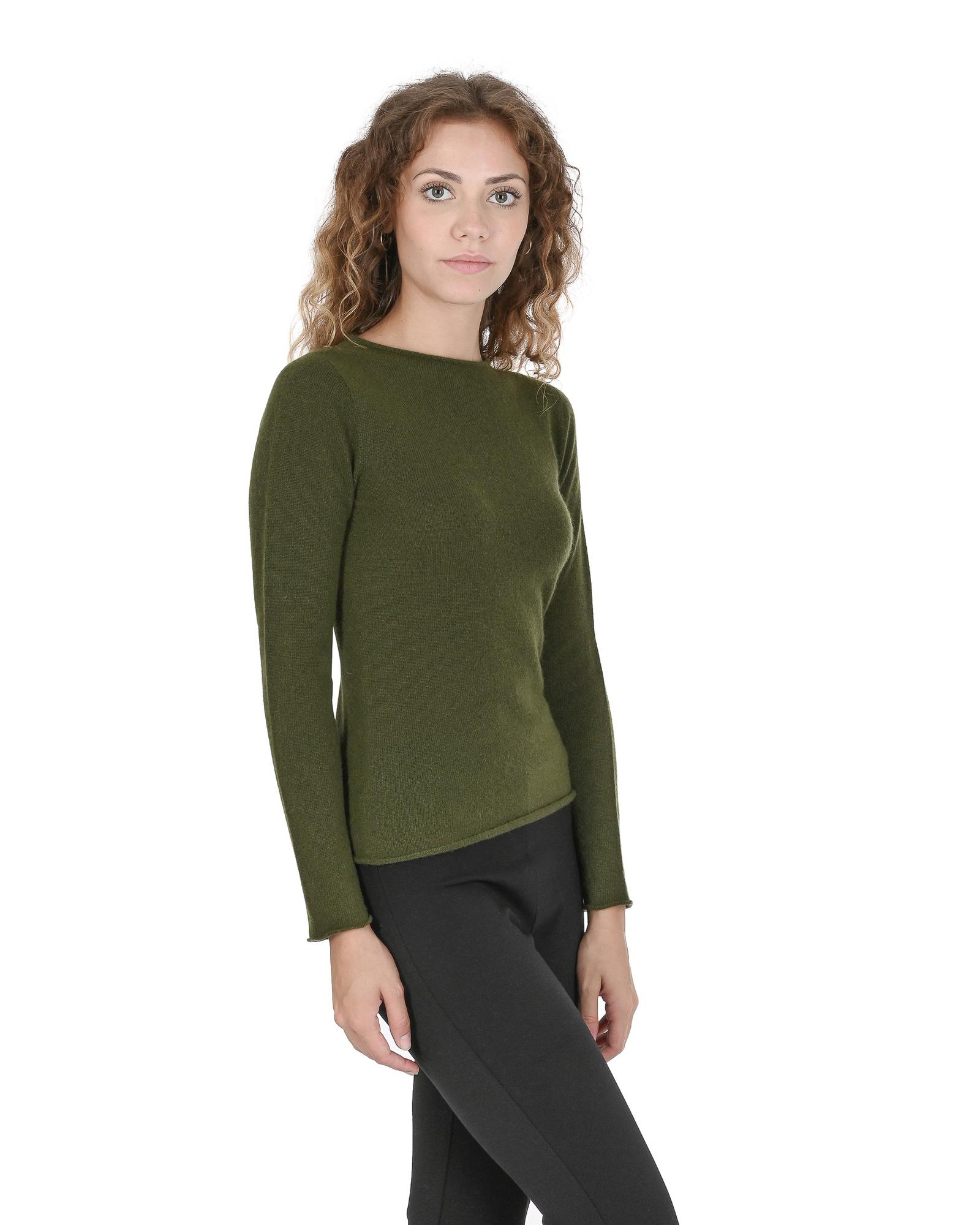 V539-BTB107750-168916-00 Crown of Edinburgh Cashmere Women's Boat Neck Cashmere Sweater - COE 007 in Verde Oliva - XS - Image 1