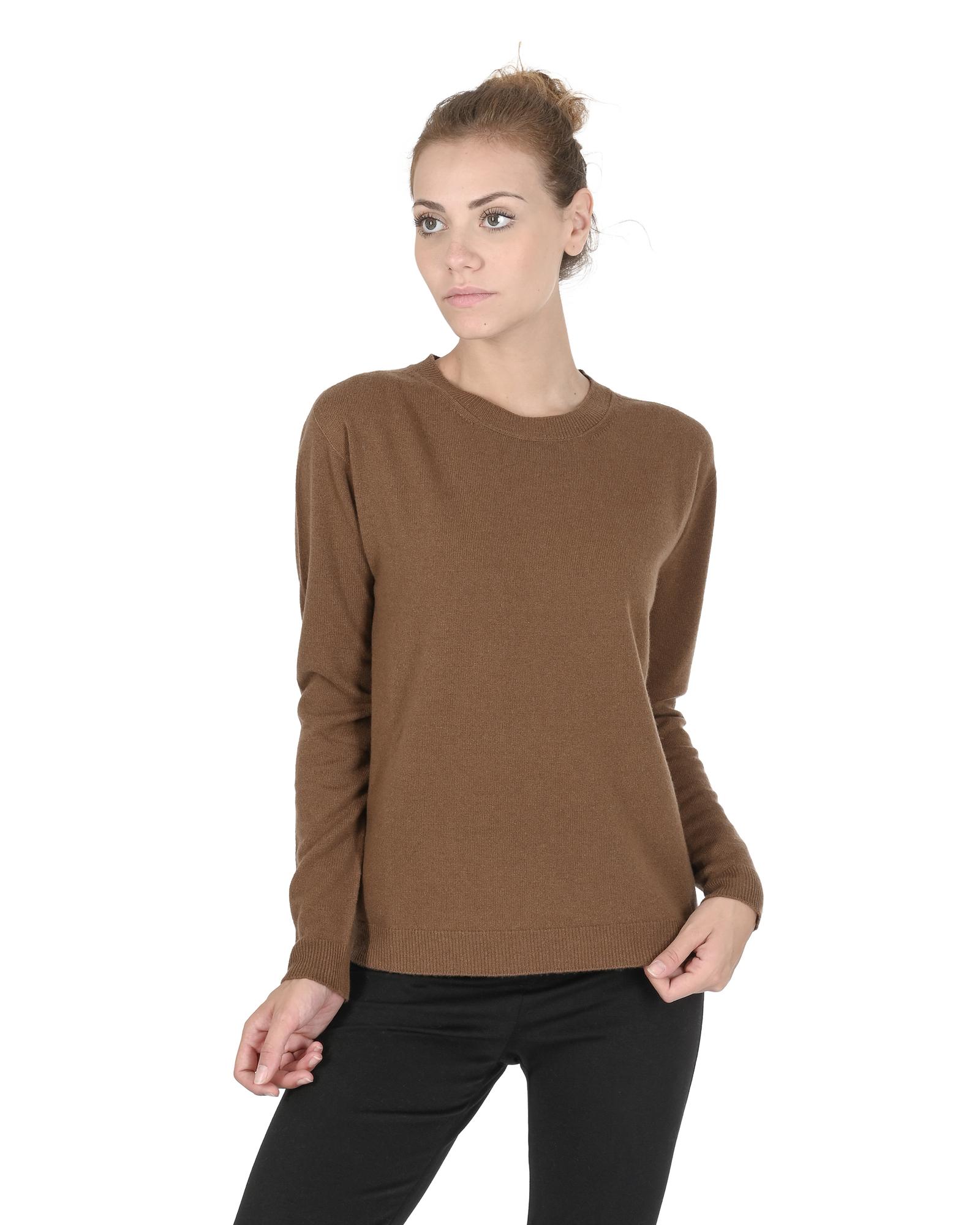 V539-BTB107882-176308-00 Crown of Edinburgh Cashmere Women's Round Neck Cashmere Sweater in Light brown - 44 EU - Image 1