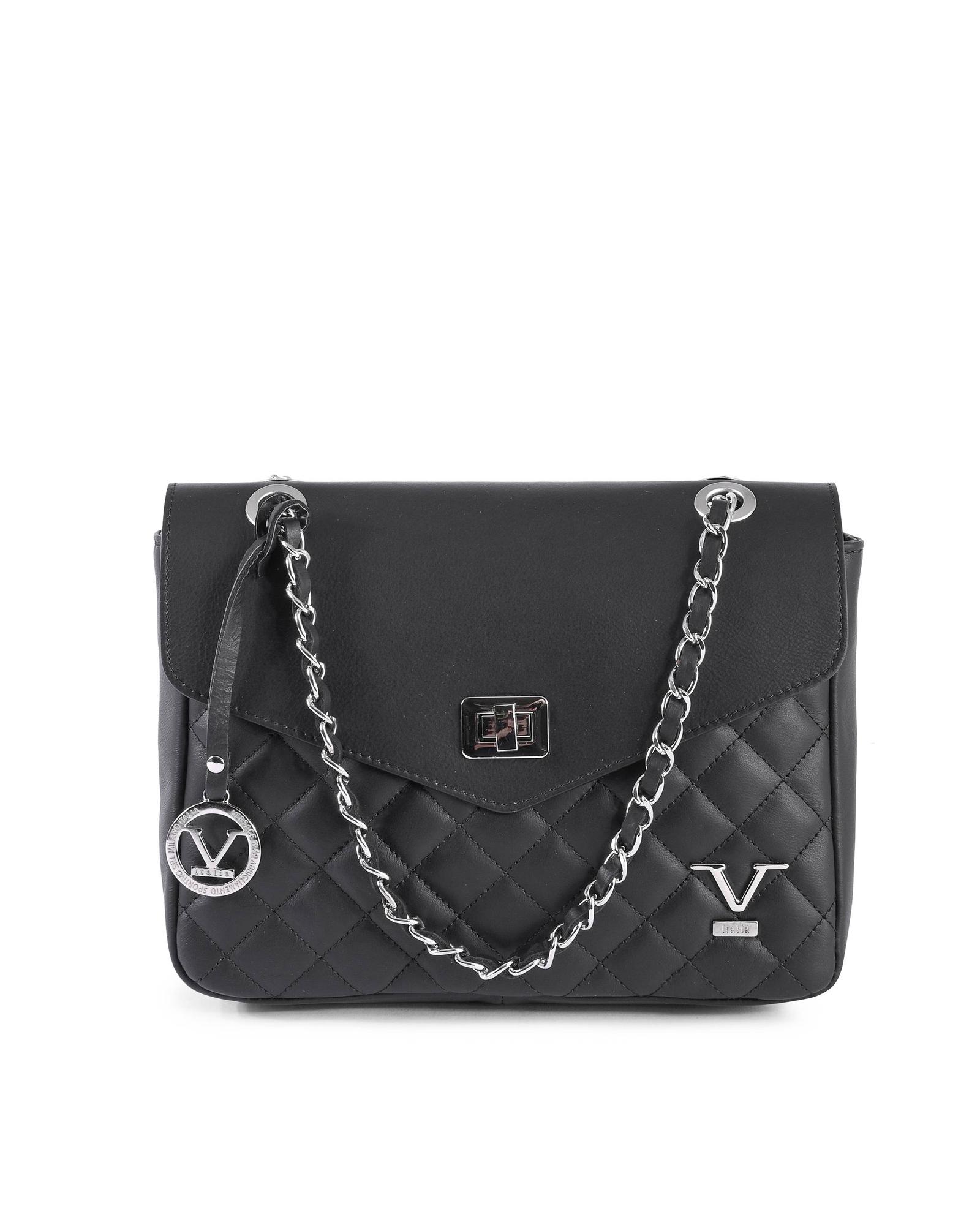 V539-BTB109406-202506160312-00 V Italia Womens Quilted Leather Crossbody Shoulder Bag with Chain Strap Black - One Size - Image 1