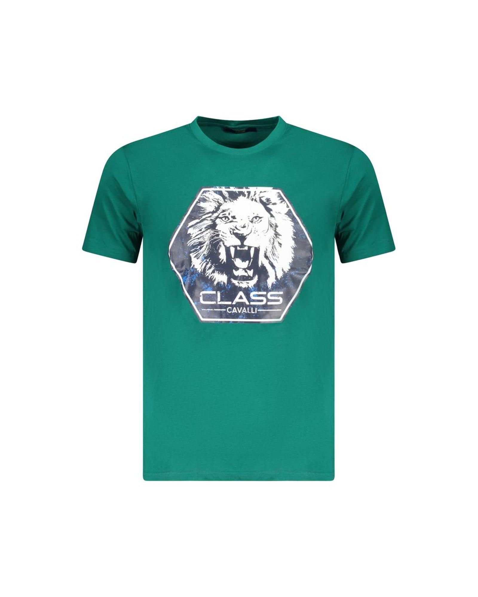 V539-CA-36647-XL-202506191931-00 Cavalli Class Men's Green Cotton T-Shirt - XL - Image 1