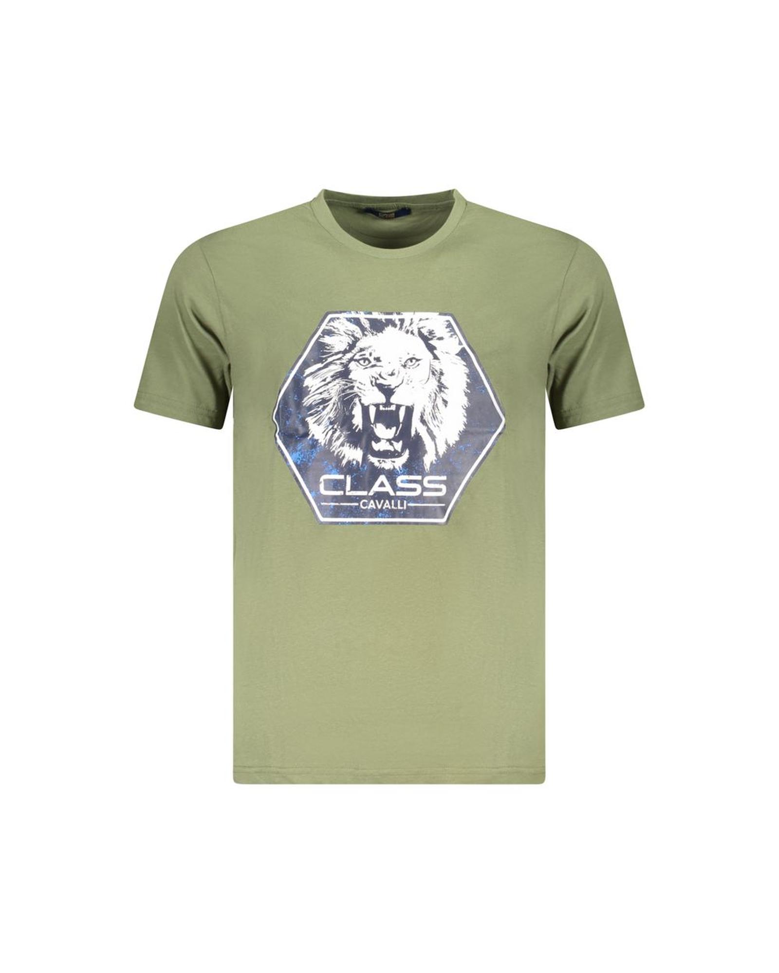 V539-CA-36662-XL-202506161336-00 Cavalli Class Men's Green Cotton T-Shirt - XL - Image 1