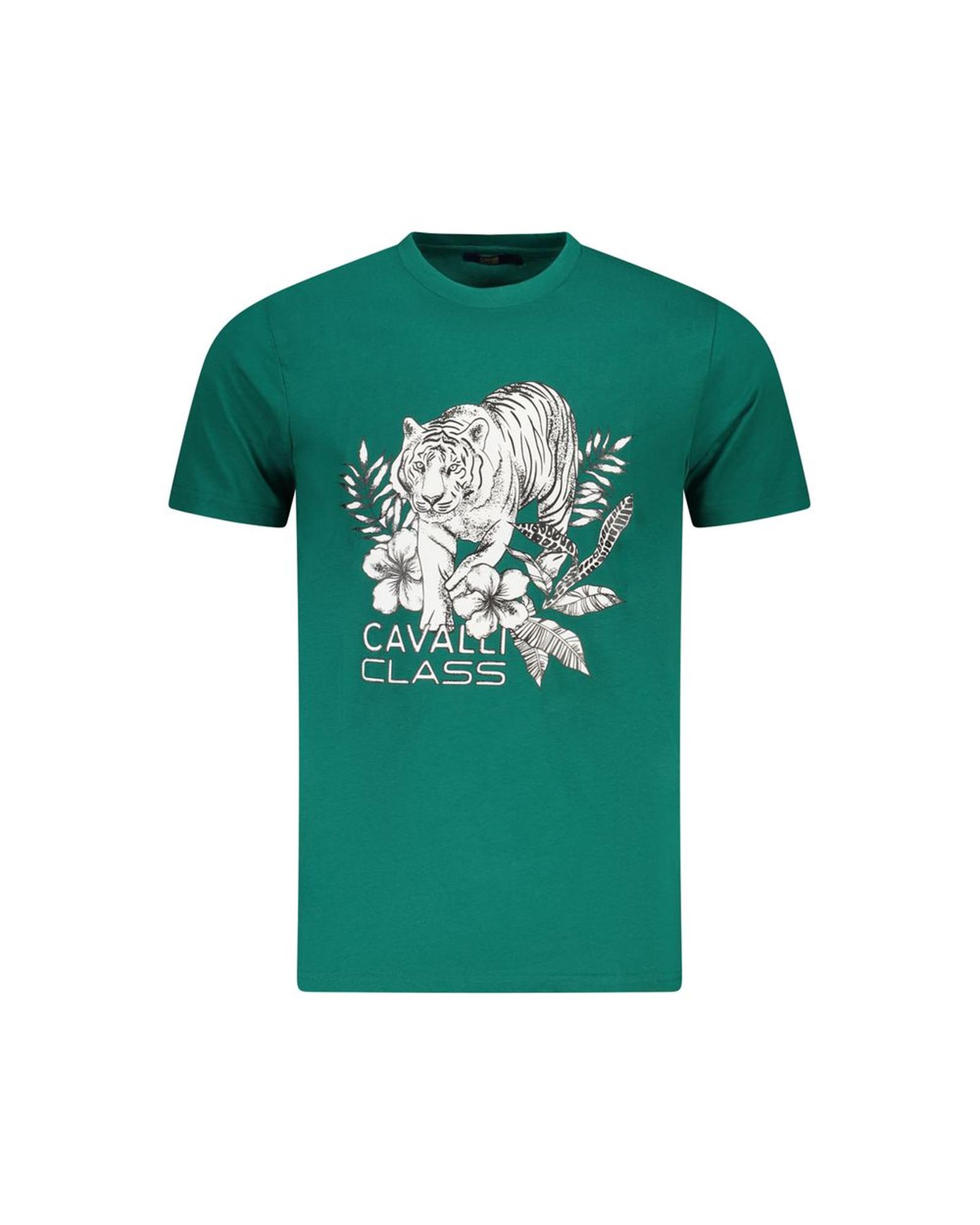 Cavalli Class Men's Green Cotton  T-Shirt - XL