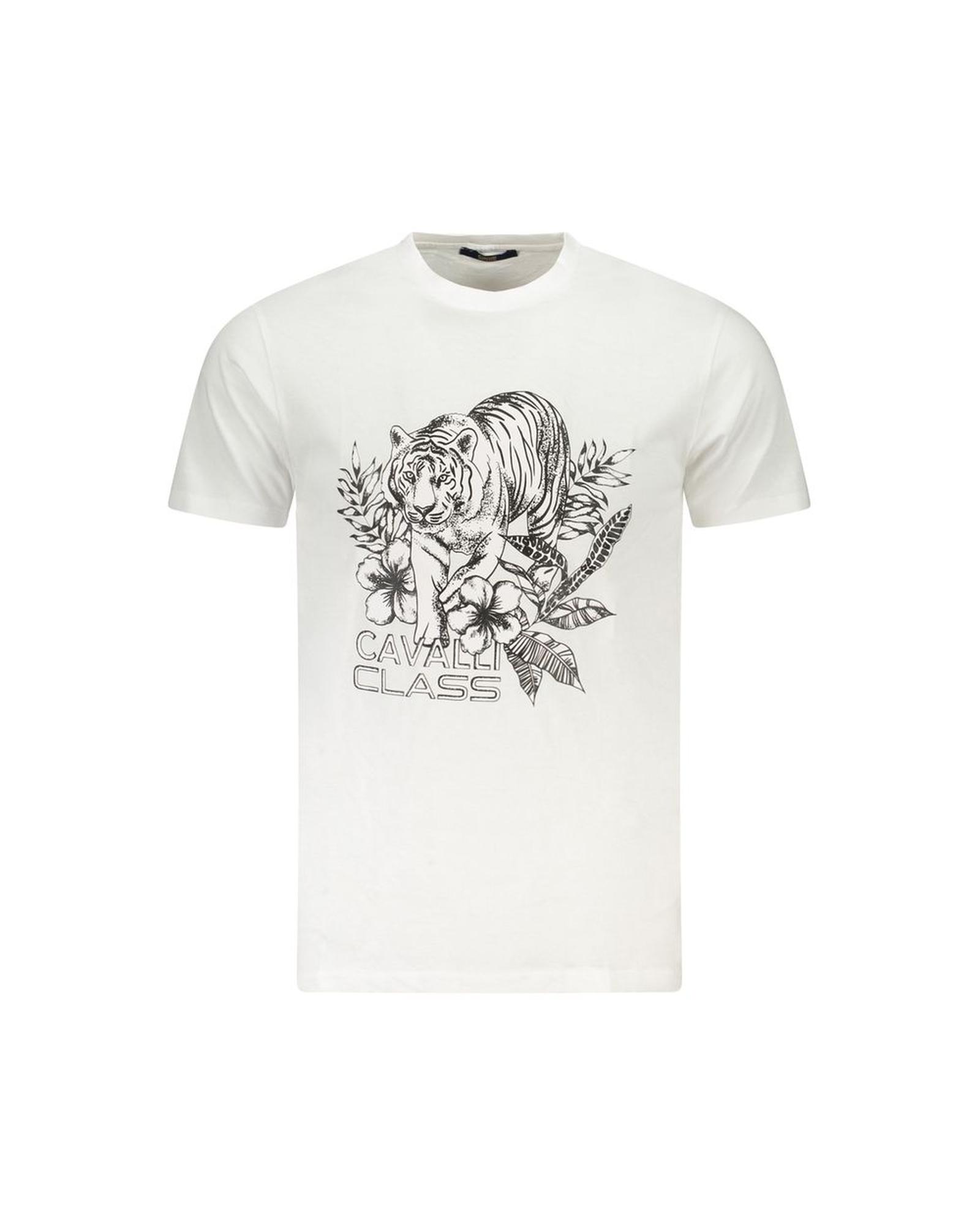 Cavalli Class Men's White Cotton  T-Shirt - L