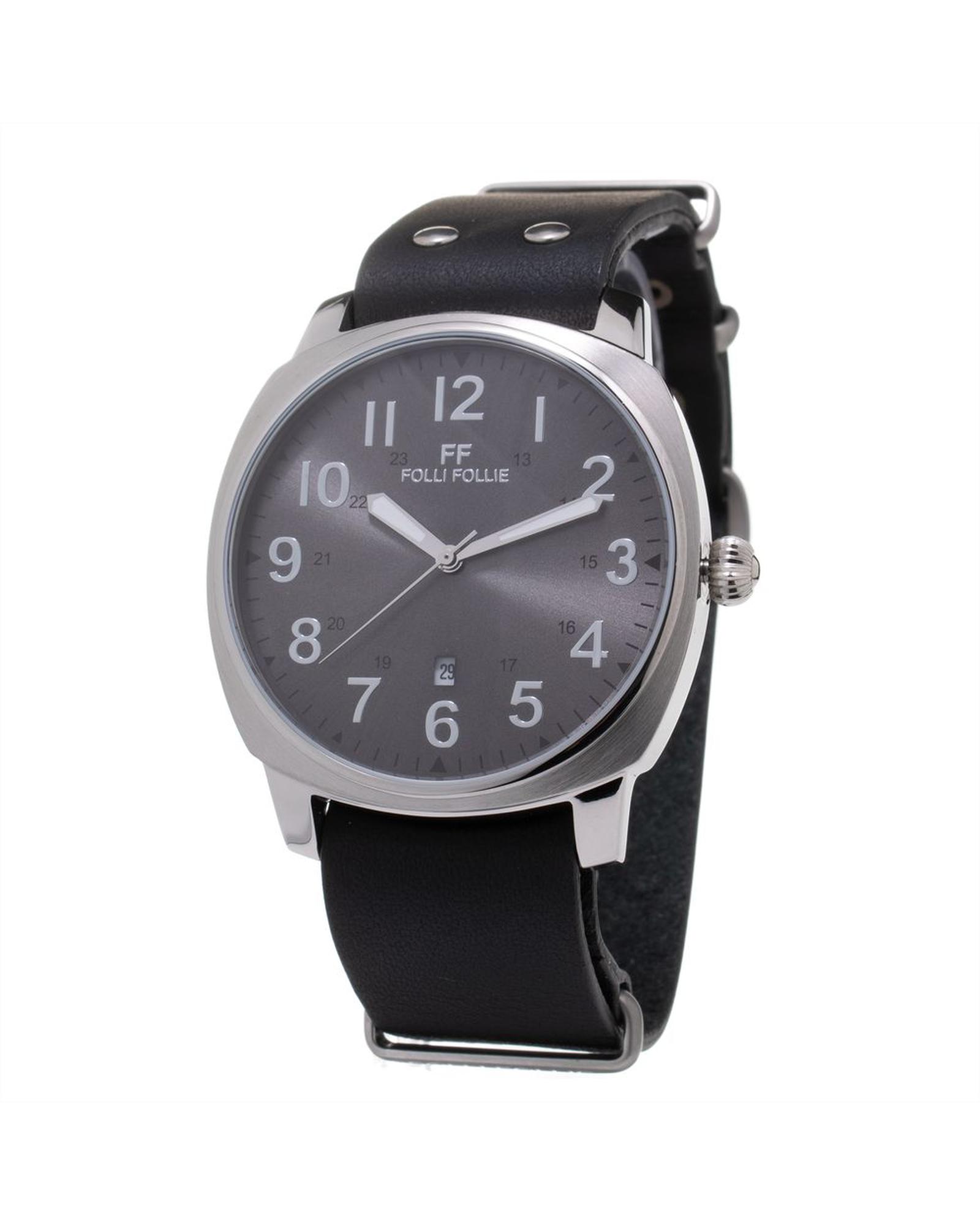 V539-FFWT14T001SDNAC-202506170111-00 Folli Follie Men's Black Leather Watch - One Size - Image 1
