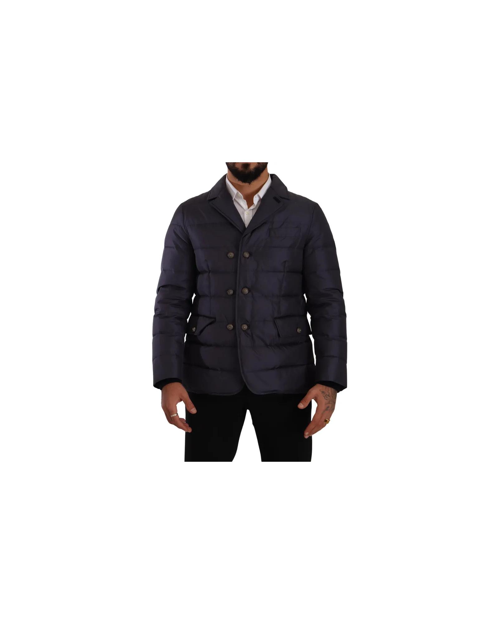 V539-JKT3300-52-202506170707-00 Dolce & Gabbana Men's Blue Silk Goat Coat Blouson Winter Jacket - 52 IT - Image 1