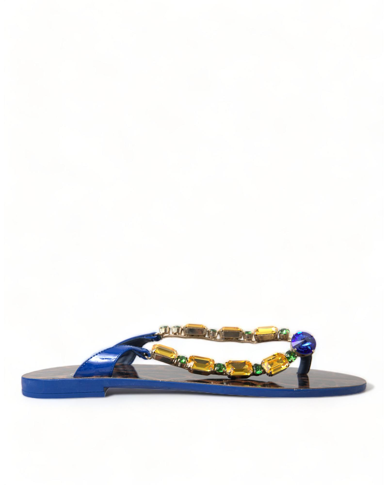 V539-LA10330-355-202506170515-00 Dolce & Gabbana Women's Elegant Blue Leather Flat Sandals - 35.5 EU - Image 1