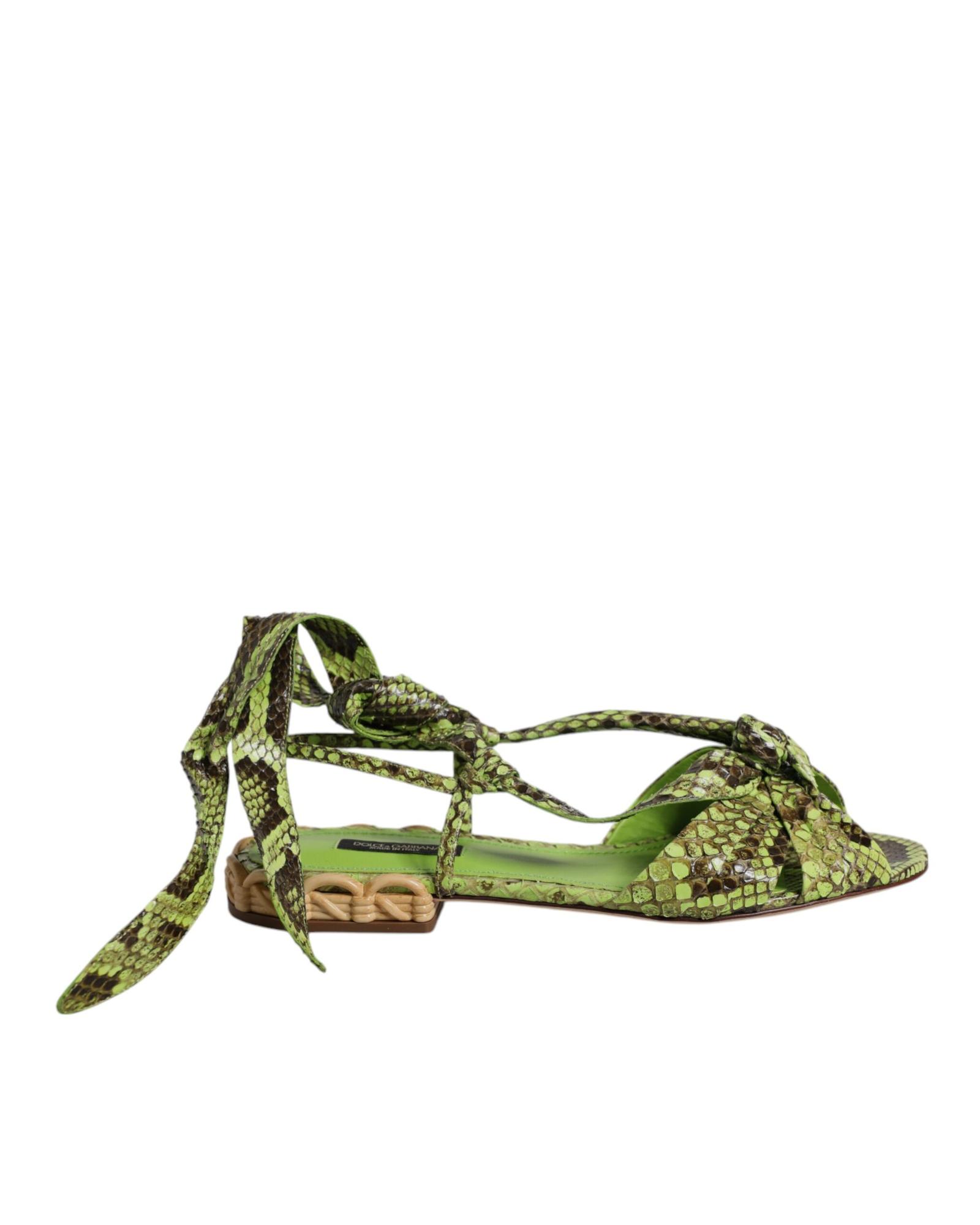 V539-LA12551-36-202506170531-00 Dolce & Gabbana Women's Green Animal Print Ankle Wrap Sandals Shoes - 36 EU - Image 1
