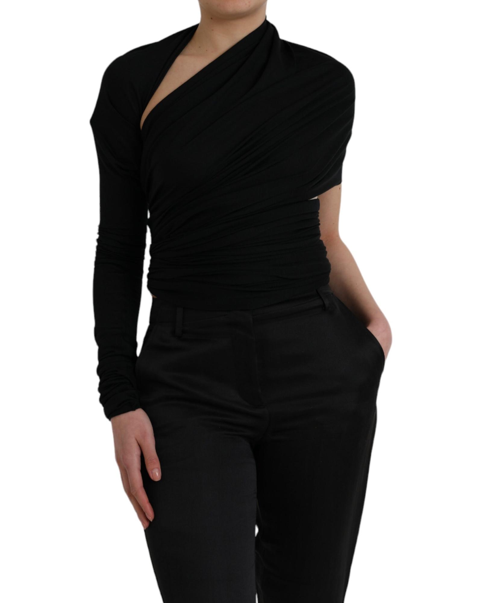 V539-MS6454-36-202506170947-00 Dolce & Gabbana Women's Black Wool Cutout Asymmetric Long Sleeve Top - 36 IT - Image 1