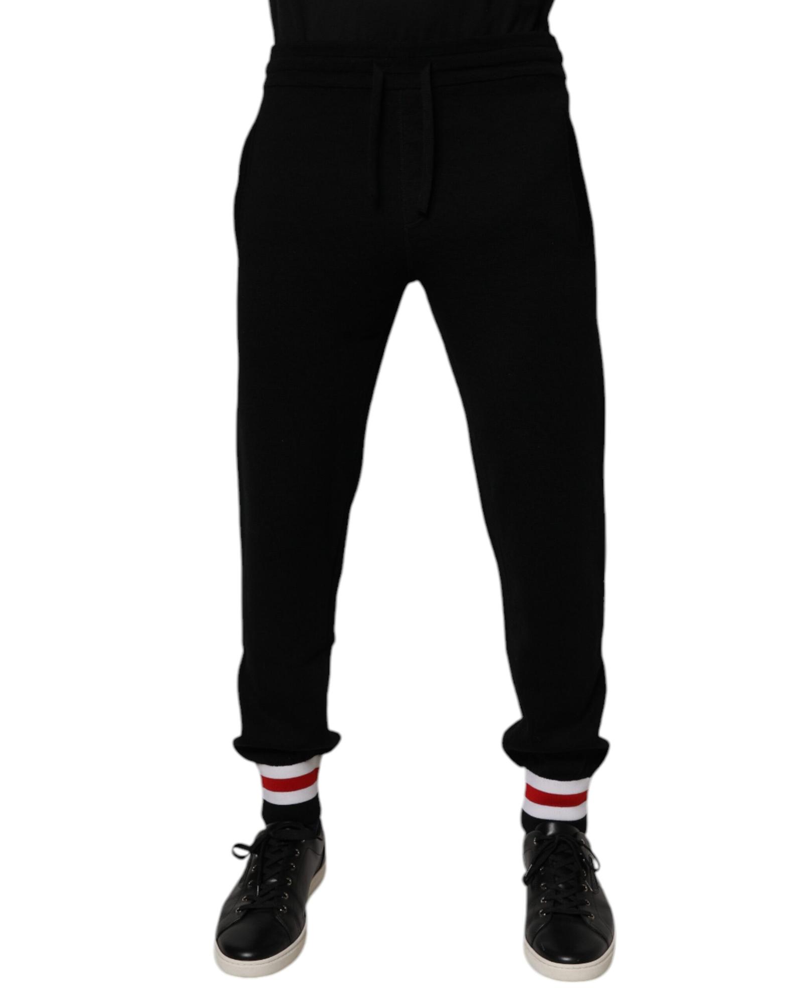 V539-PAN76058-46-202506180431-00 Dolce & Gabbana Men's Black Wool Mid Waist Jogger Sweatpants Pants - 46 IT - Image 1