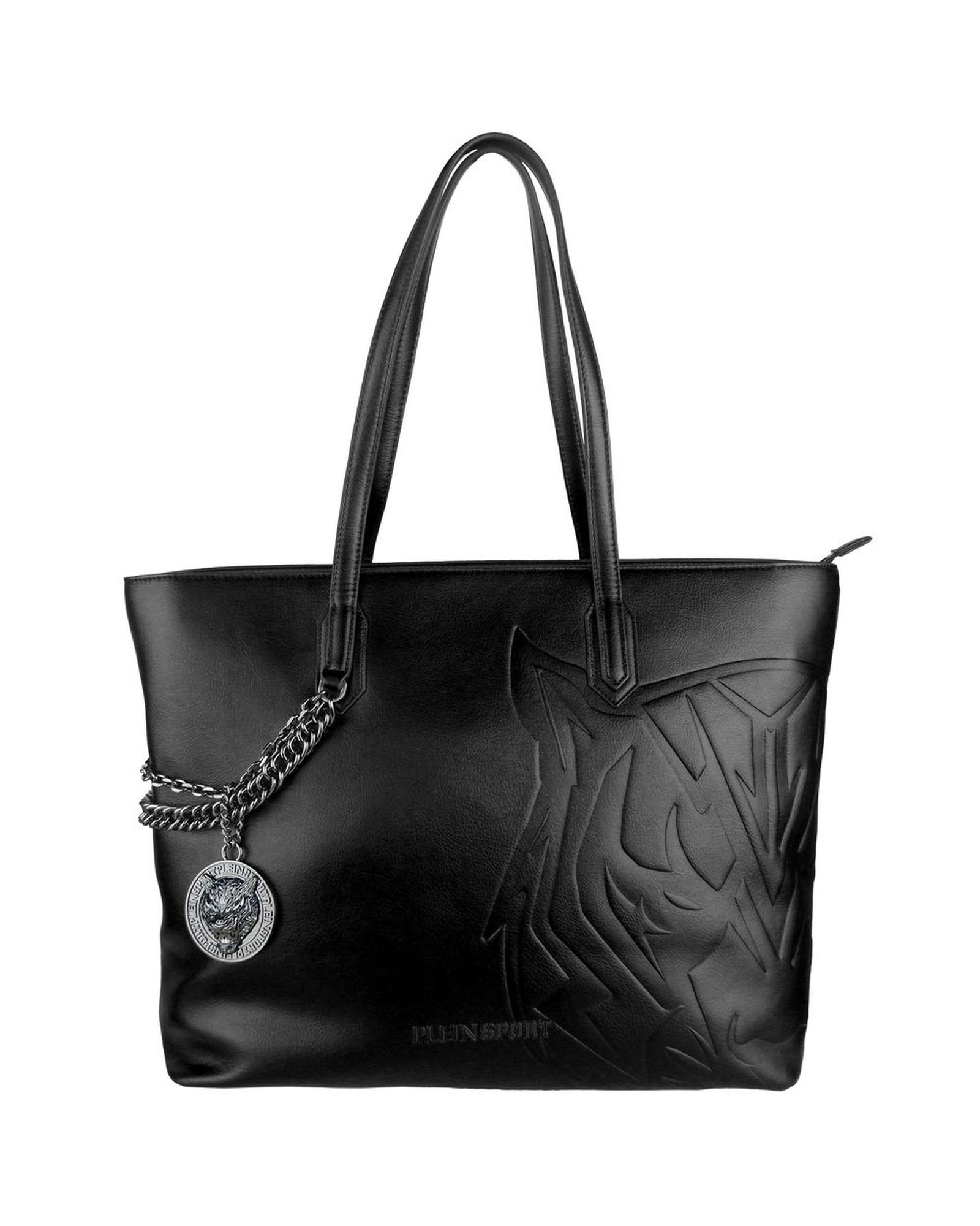 V539-PLSP-7588-202509010320-00 Black Eco-Leather Plein Sport Shopping Bag with Chain Detail One Size Women - Image 1
