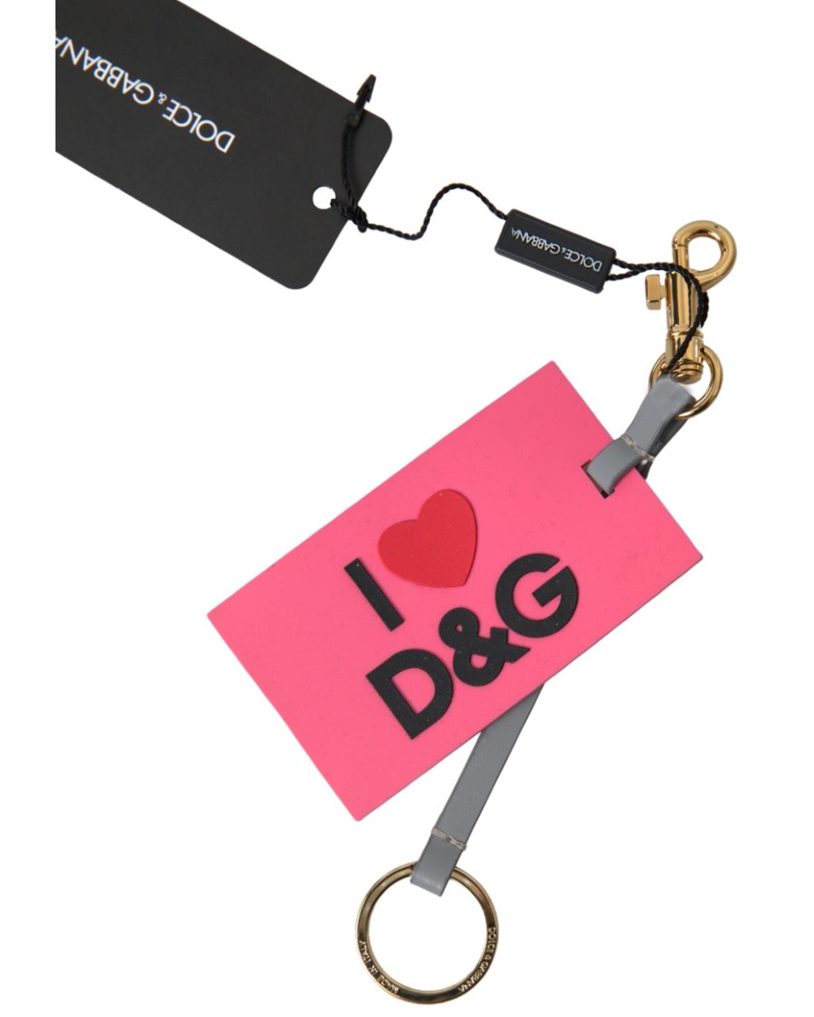 V539-SMY101193-202506180610-00 Dolce & Gabbana Women's Pink Silicone DG Logo Gold Brass Keyring Keychain - One Size - Image 1