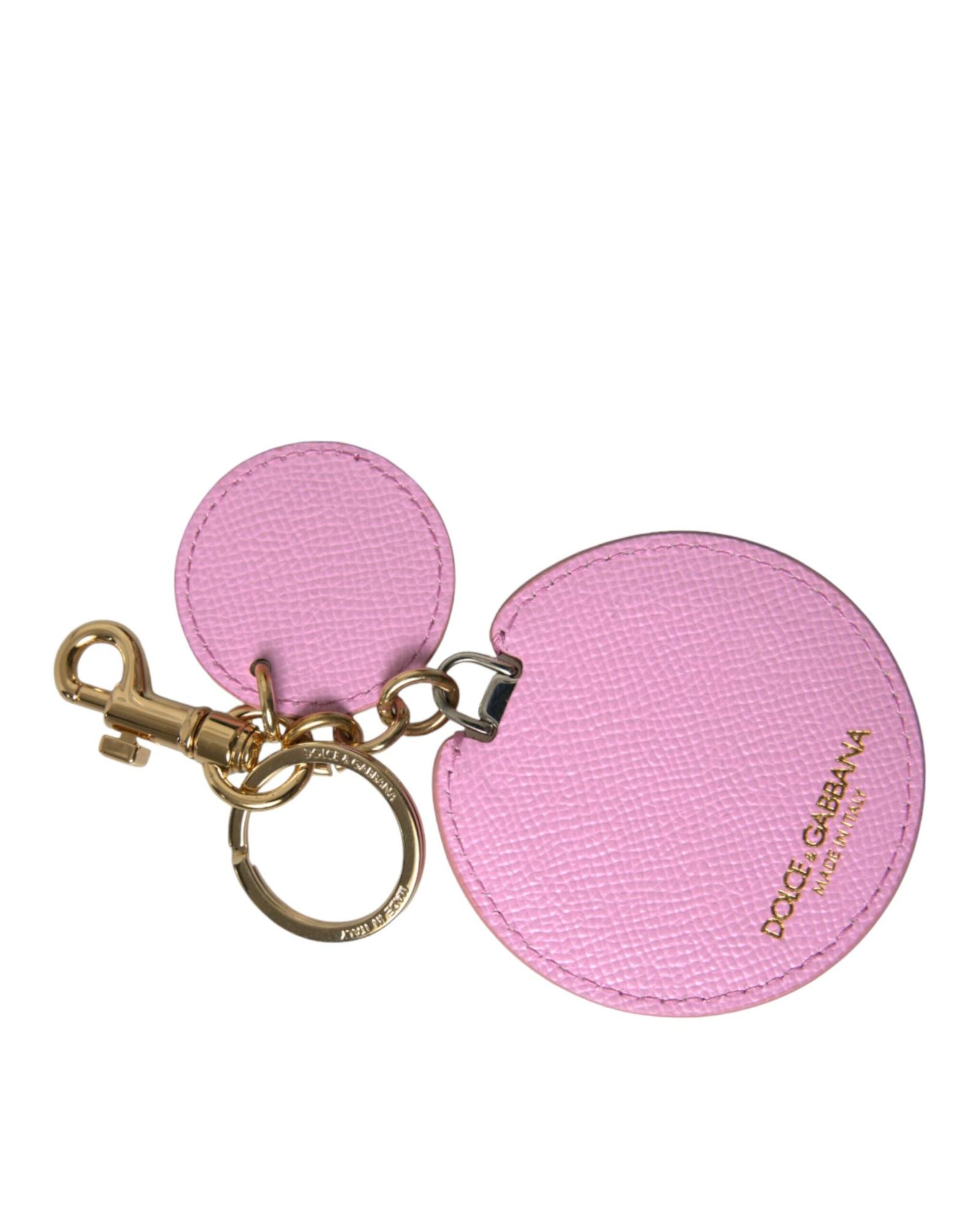 V539-SMY101226-202506180610-00 Dolce & Gabbana Women's Pink Calf Leather Gold Metal Logo Print Keyring Keychain - One Size - Image 1