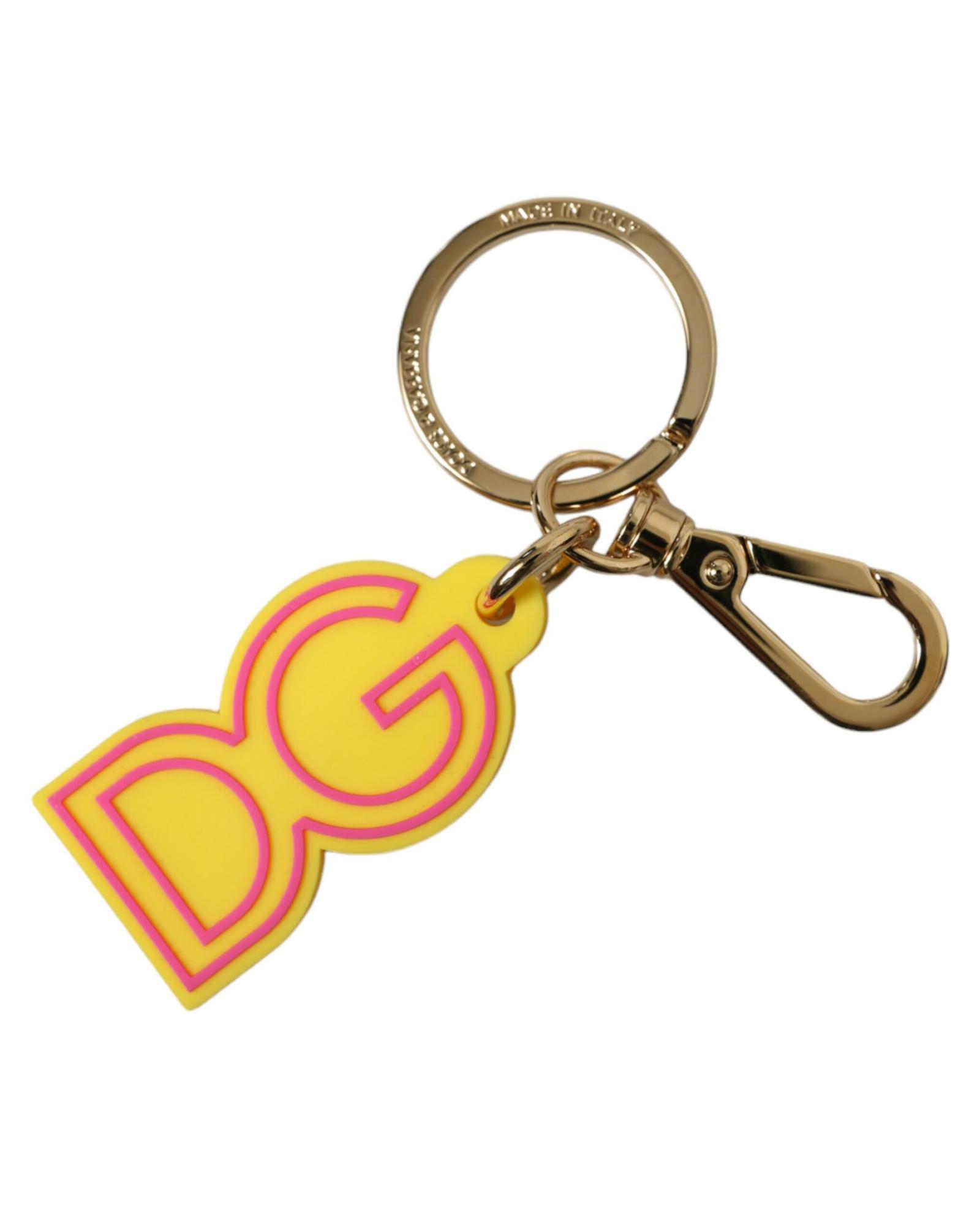V539-SMY101360-202506180616-00 Dolce & Gabbana Women's Yellow Rubber Gold Tone Metal DG Logo Keyring Keychain - One Size - Image 1