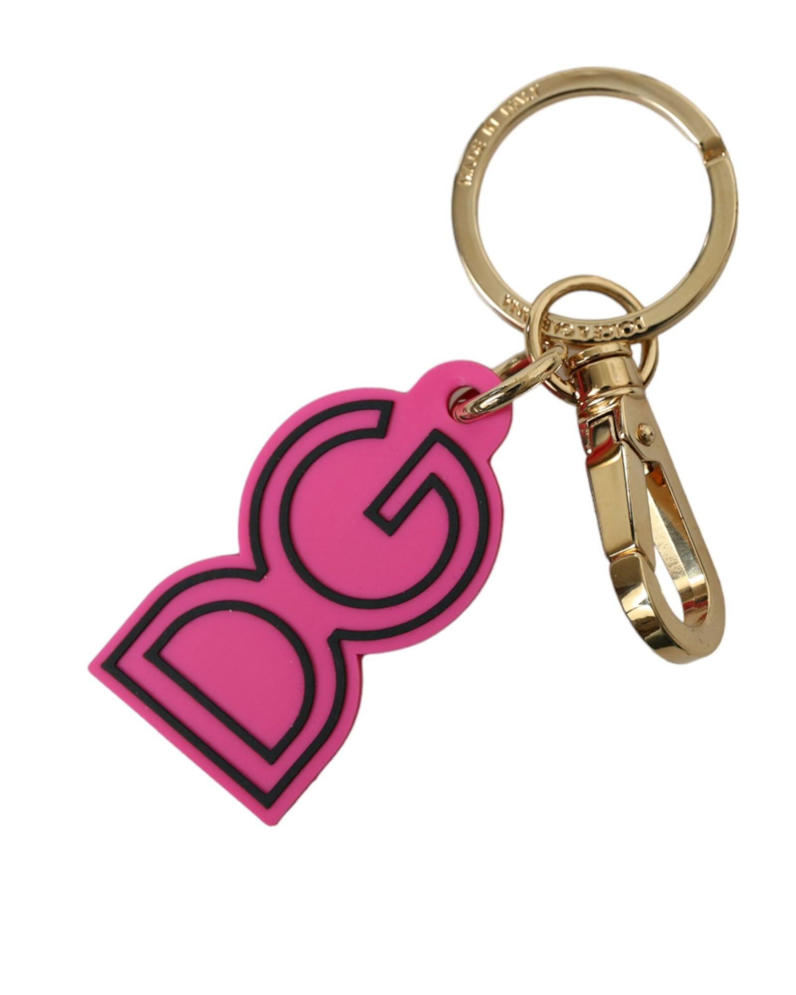V539-SMY101361-202506180617-00 Dolce & Gabbana Women's Pink Rubber Gold Tone Metal DG Logo Keyring Keychain - One Size - Image 1